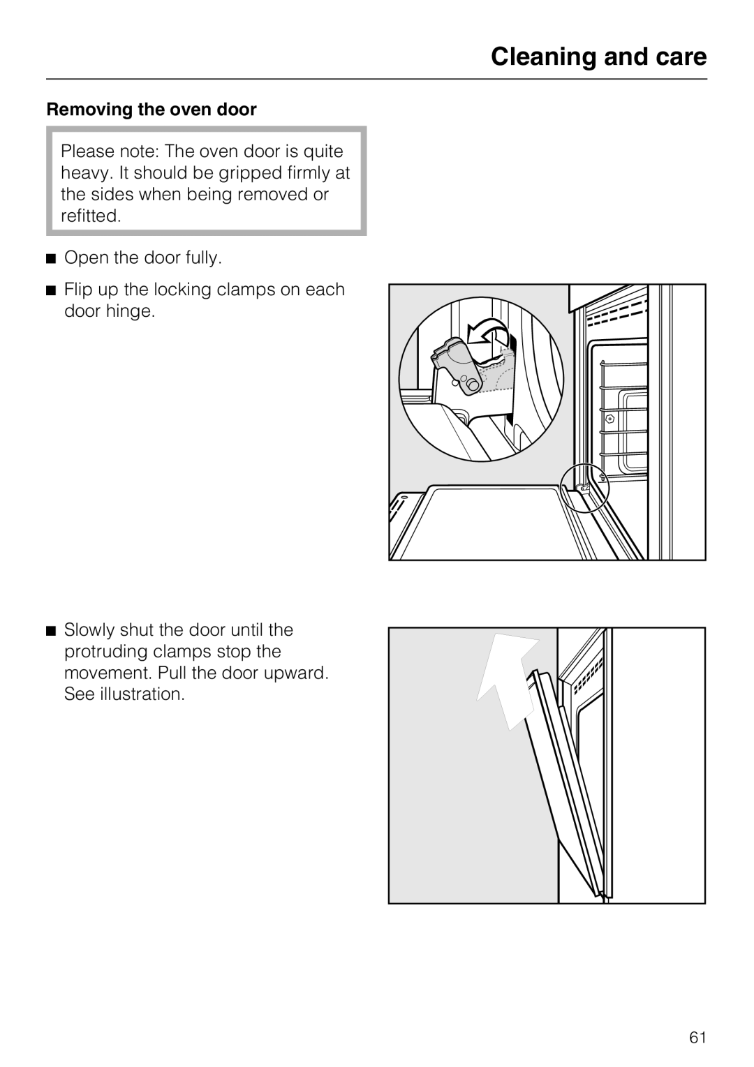 Miele H 4894 BP2 installation instructions Removing the oven door 