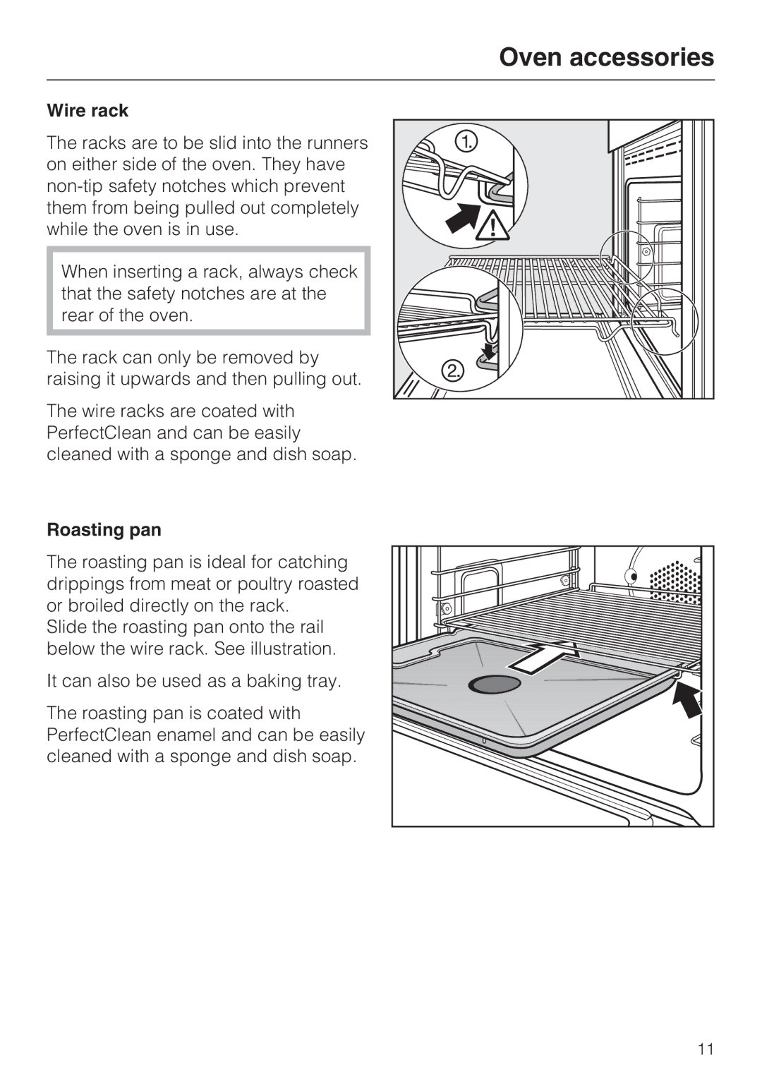 Miele H 4894 BP2 installation instructions Oven accessories, Wire rack, Roasting pan 