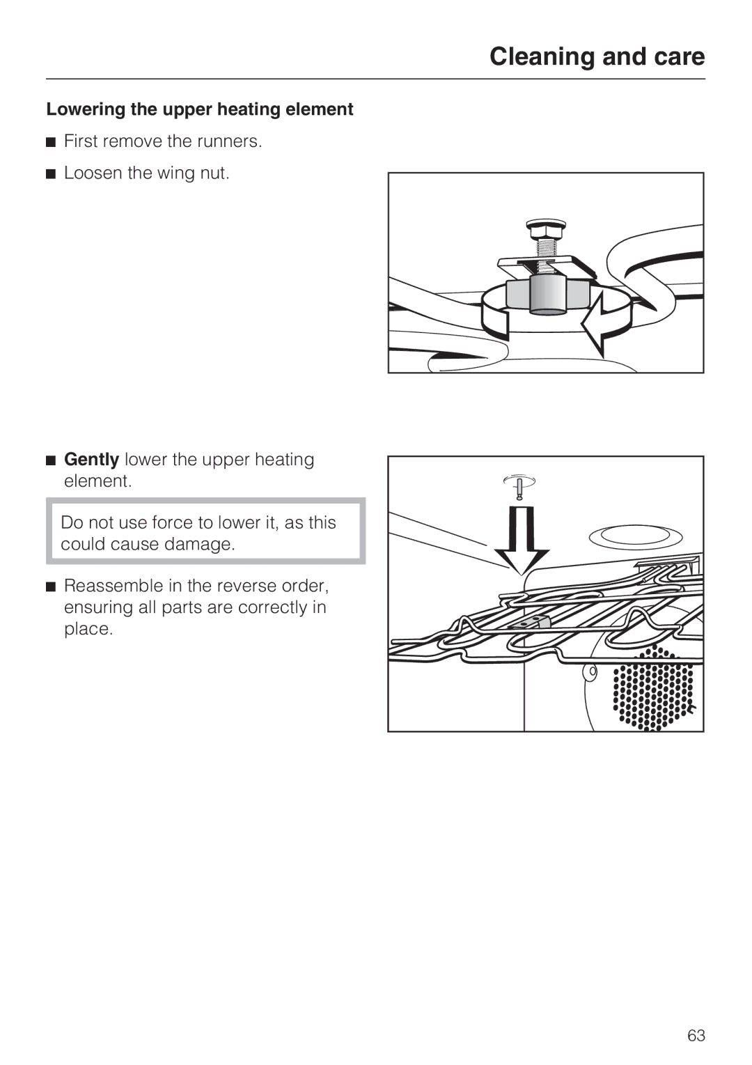 Miele H 4894 BP2 installation instructions Lowering the upper heating element 