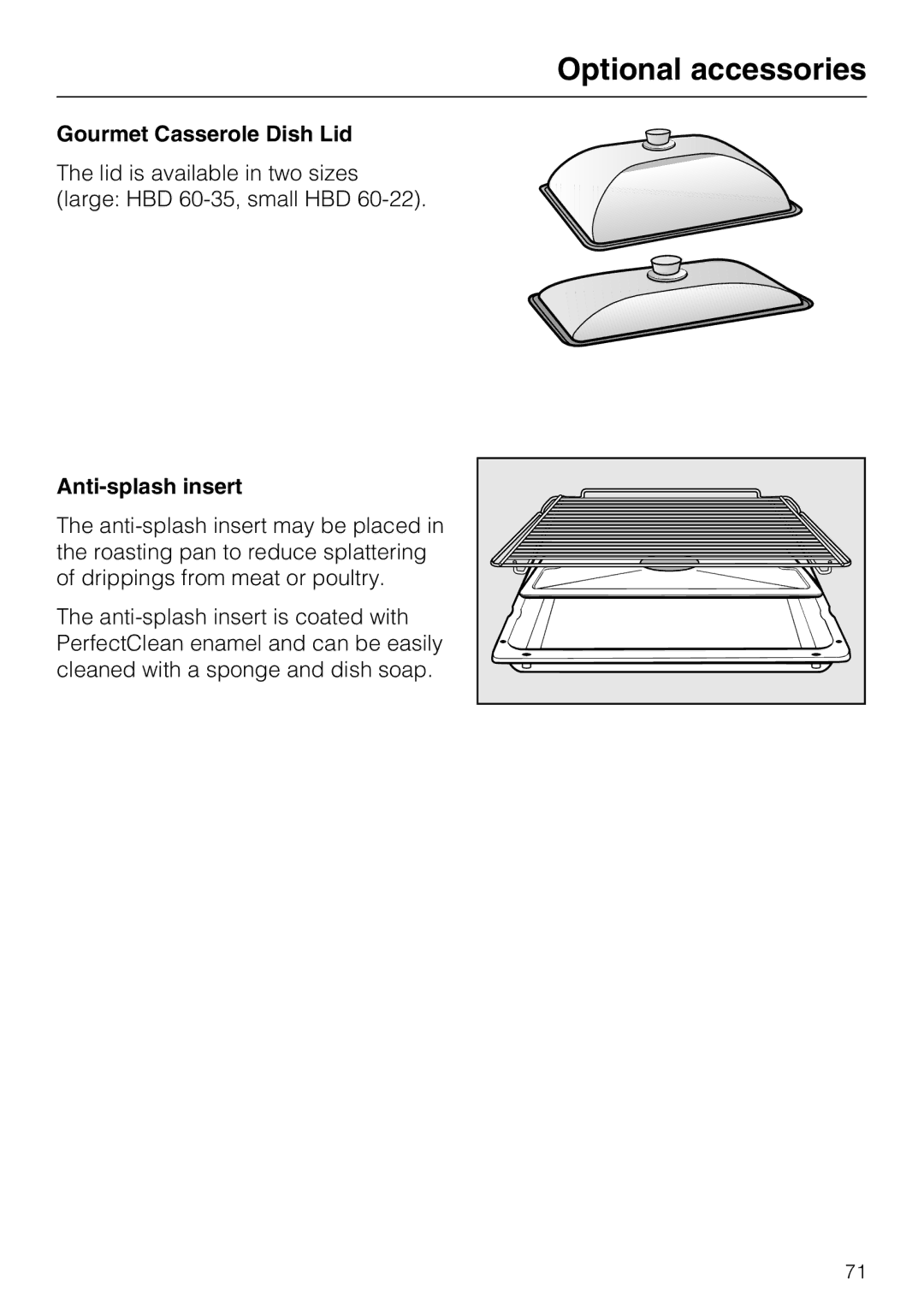 Miele H 4894 BP2 installation instructions Gourmet Casserole Dish Lid, Anti-splash insert 