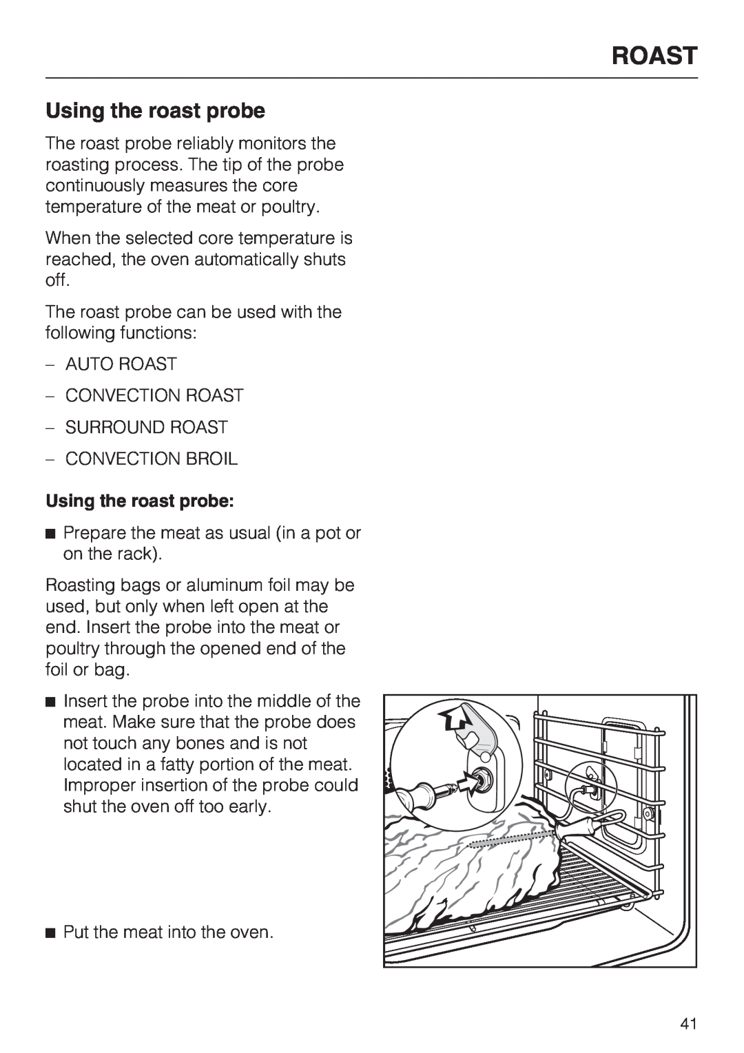 Miele H 4894 BP2 installation instructions Using the roast probe, Roast 