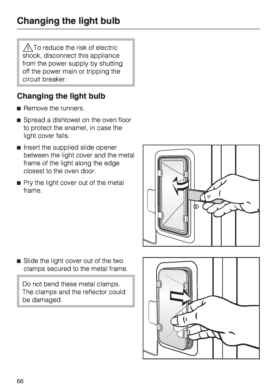 Miele H 4894 BP2 installation instructions Changing the light bulb 
