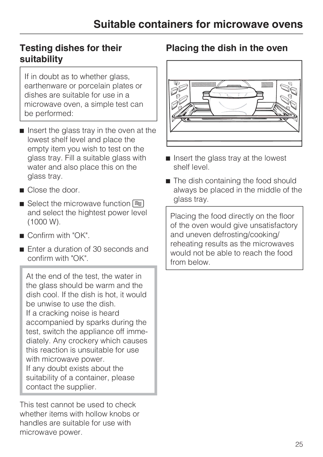 Miele H 5030 BM, H 5040 BM installation instructions Suitable containers for microwave ovens 