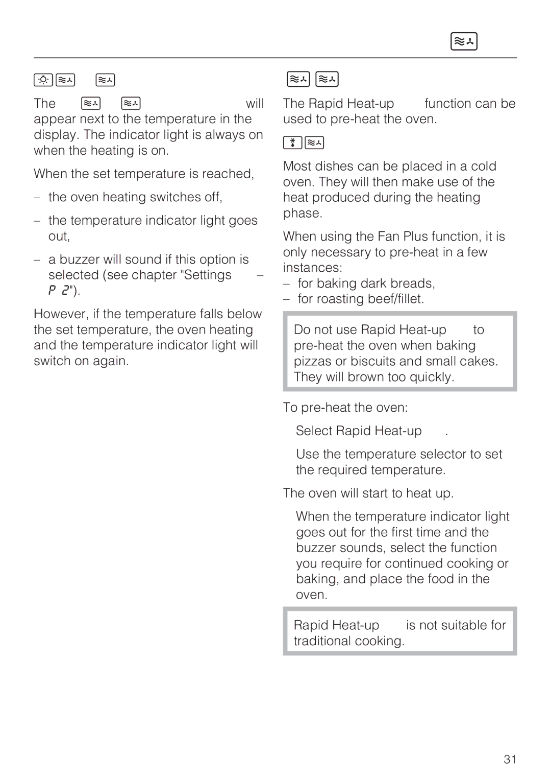 Miele H 5030 BM, H 5040 BM installation instructions Rapid Heat-up, Pre-heating the oven 