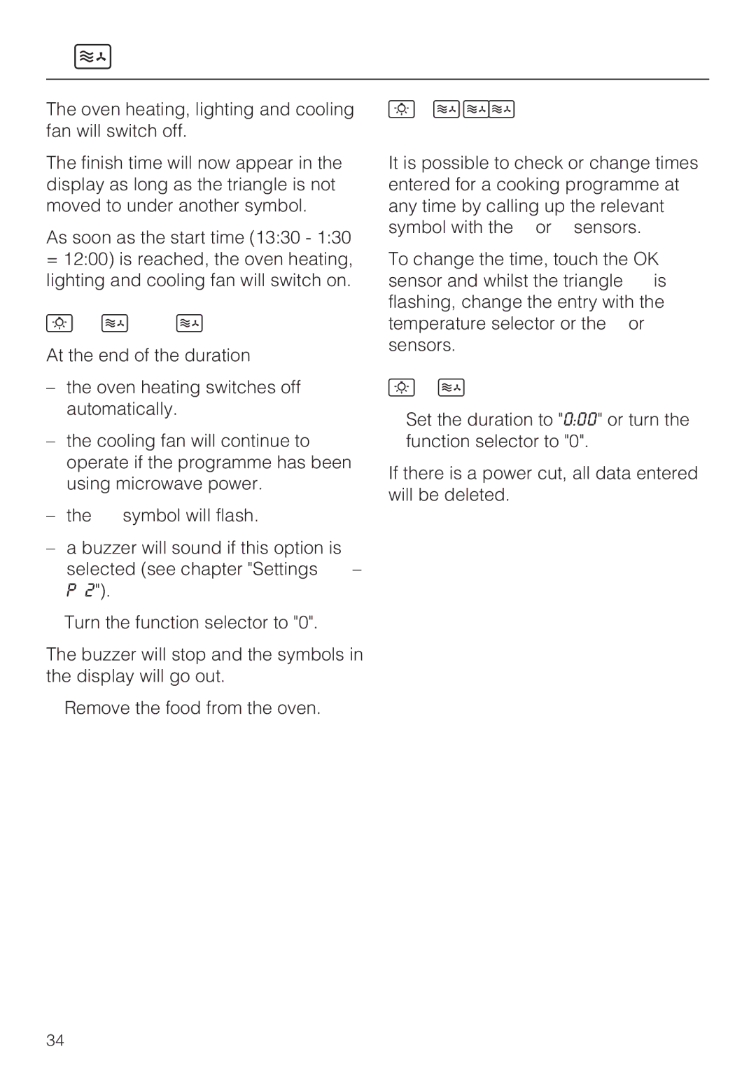 Miele H 5040 BM, H 5030 BM End of a cooking programme, To check and change an entered time, To delete an entered time 