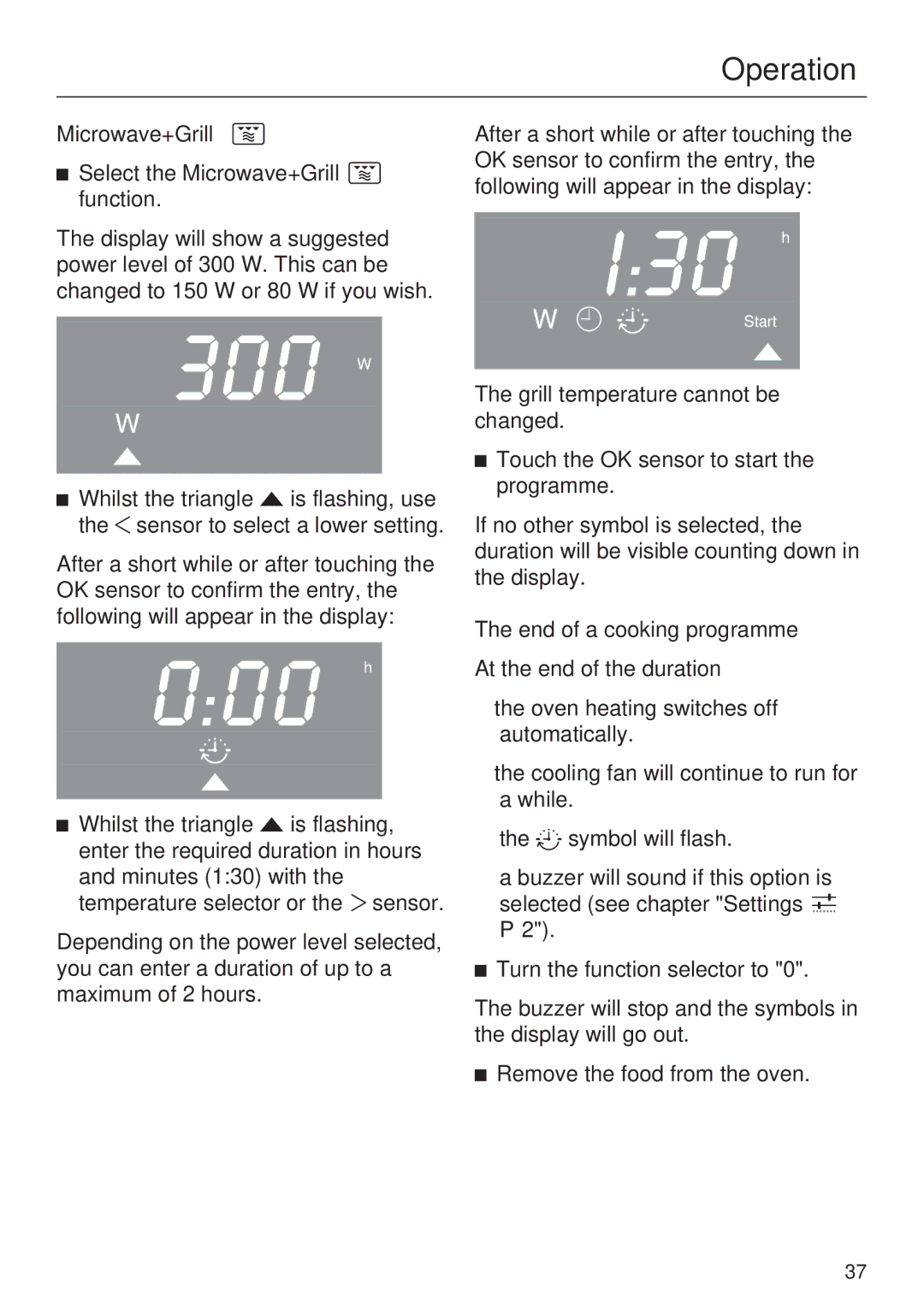 Miele H 5030 BM, H 5040 BM installation instructions Microwave+Grill, End of a cooking programme 