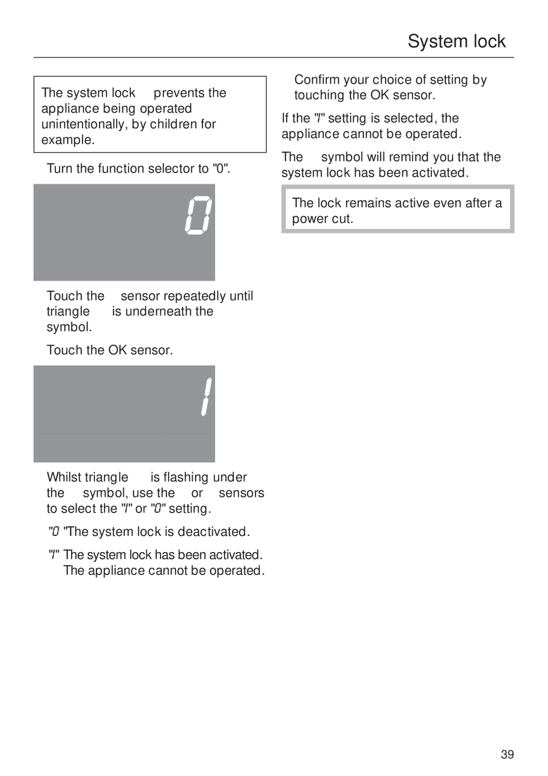 Miele H 5030 BM, H 5040 BM installation instructions System lock 