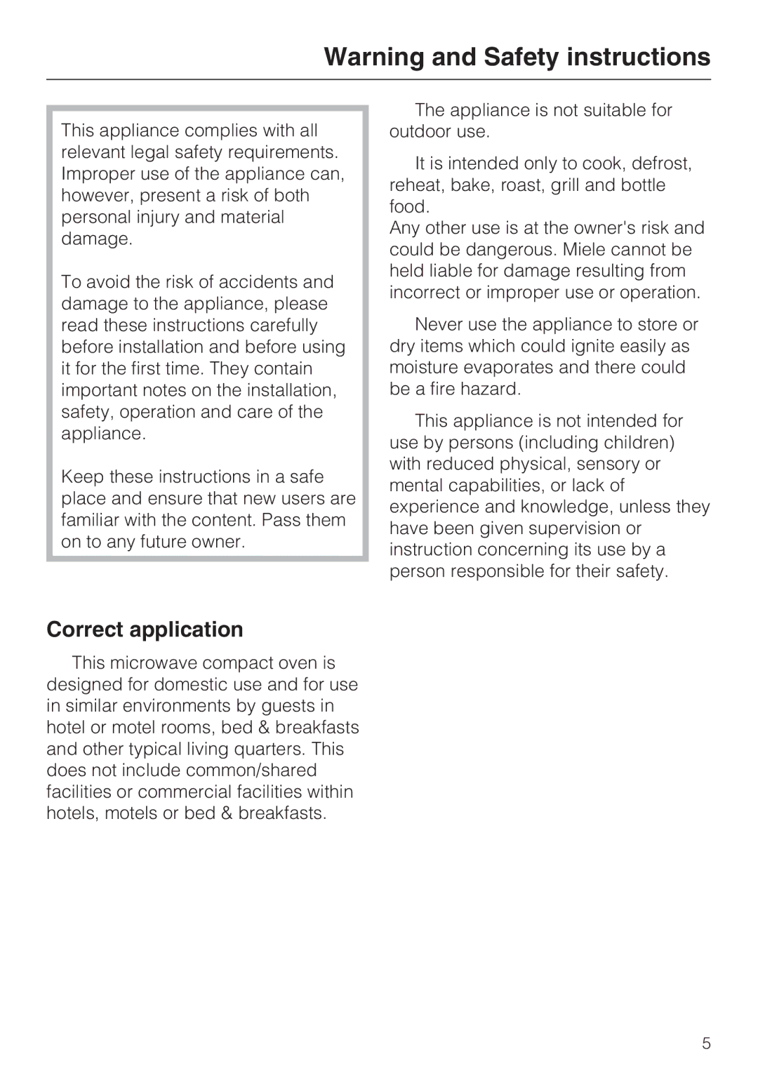 Miele H 5030 BM, H 5040 BM installation instructions Correct application 