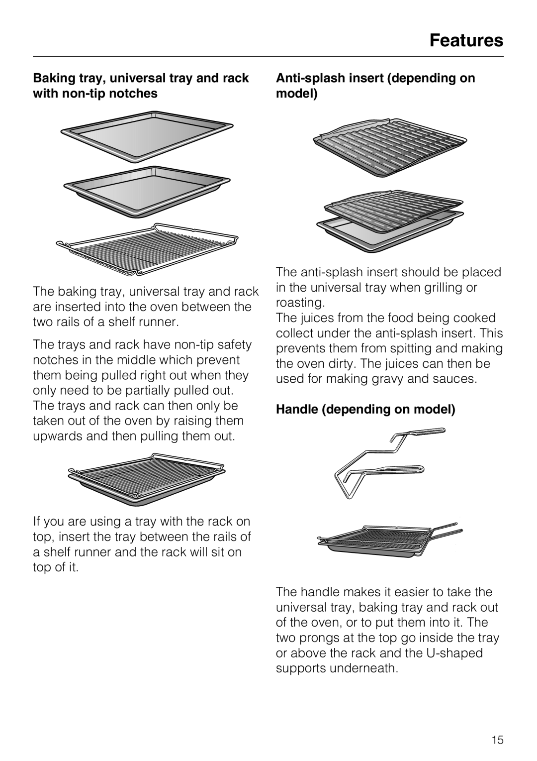 Miele H 5140 BP, H 5240 BP installation instructions Features, Handle depending on model 