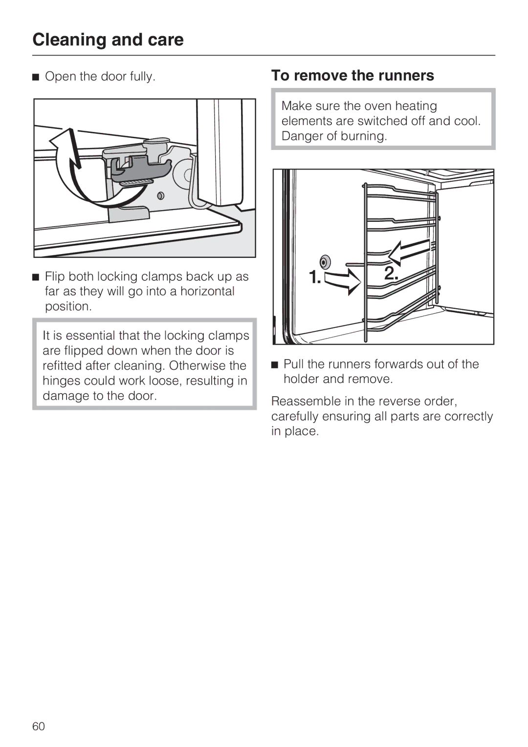 Miele H 5240 BP, H 5140 BP installation instructions To remove the runners 