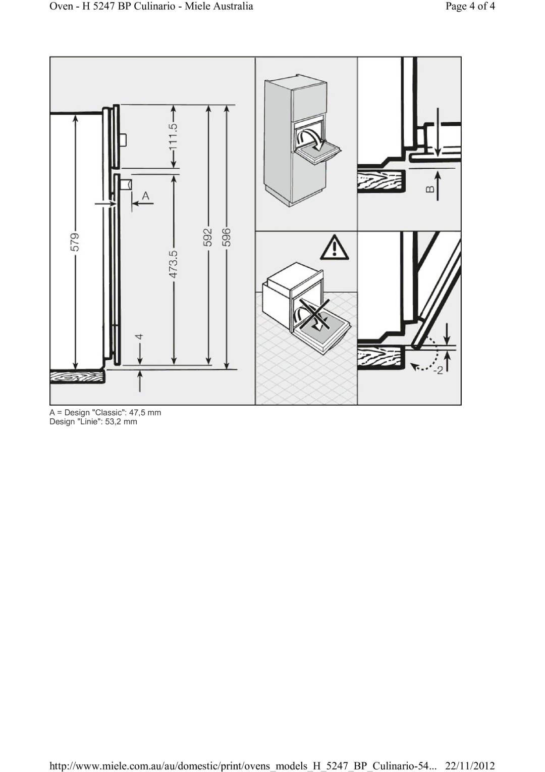 Miele H 5247 BP installation instructions = Design Classic 47,5 mm Design Linie 53,2 mm 