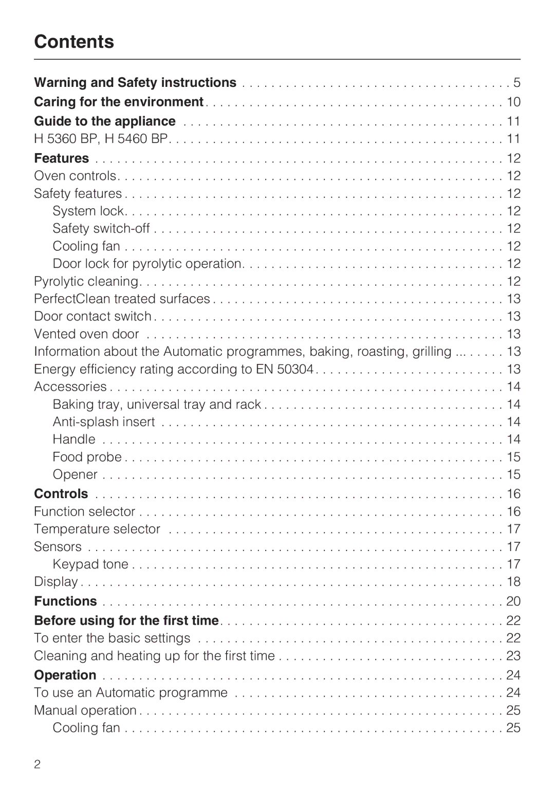 Miele H 5460-BP installation instructions Contents 