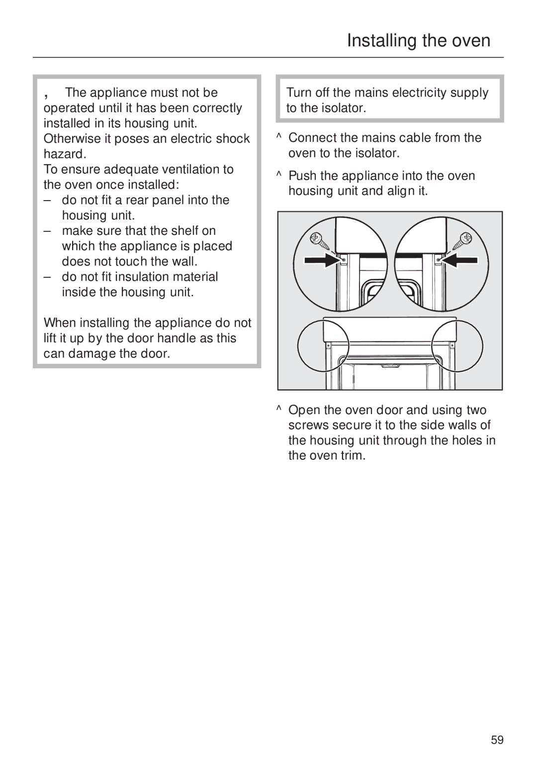 Miele H 5460-BP installation instructions Installing the oven 