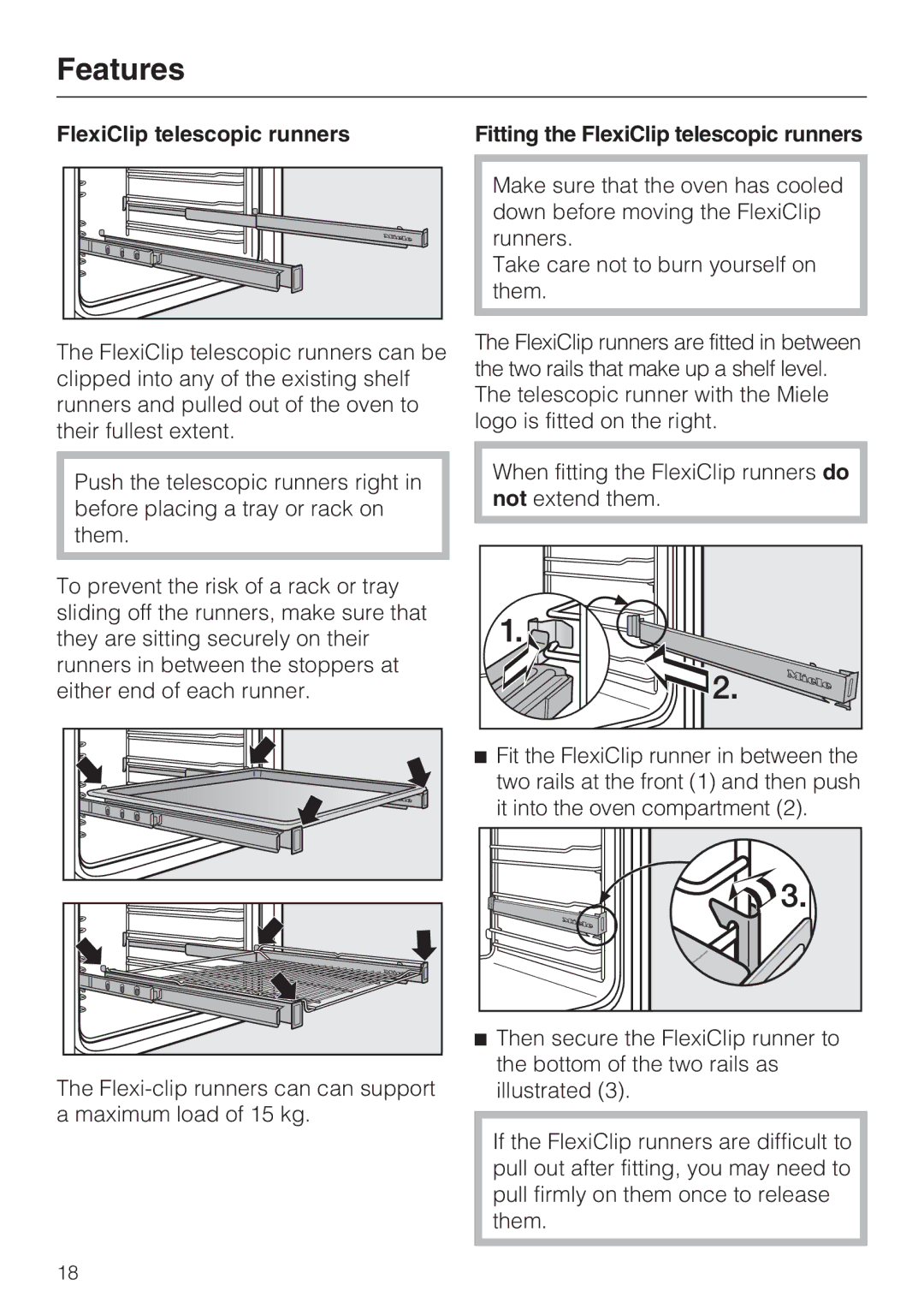 Miele H 5688 BP, H 5681 BP installation instructions FlexiClip telescopic runners 