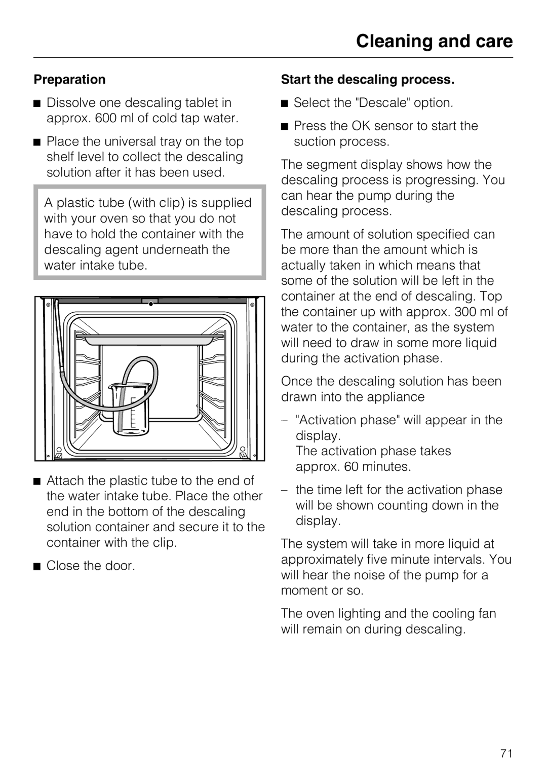 Miele H 5681 BP, H 5688 BP installation instructions Preparation, Start the descaling process 