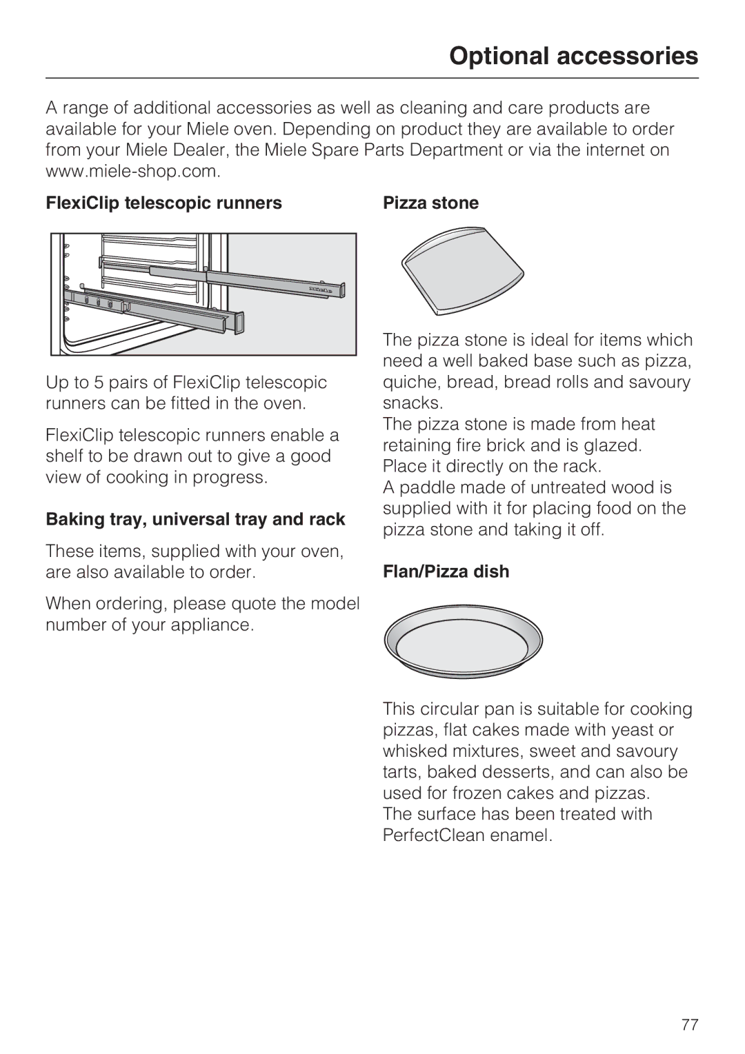 Miele H 5681 BP, H 5688 BP Optional accessories, Baking tray, universal tray and rack, Flan/Pizza dish 