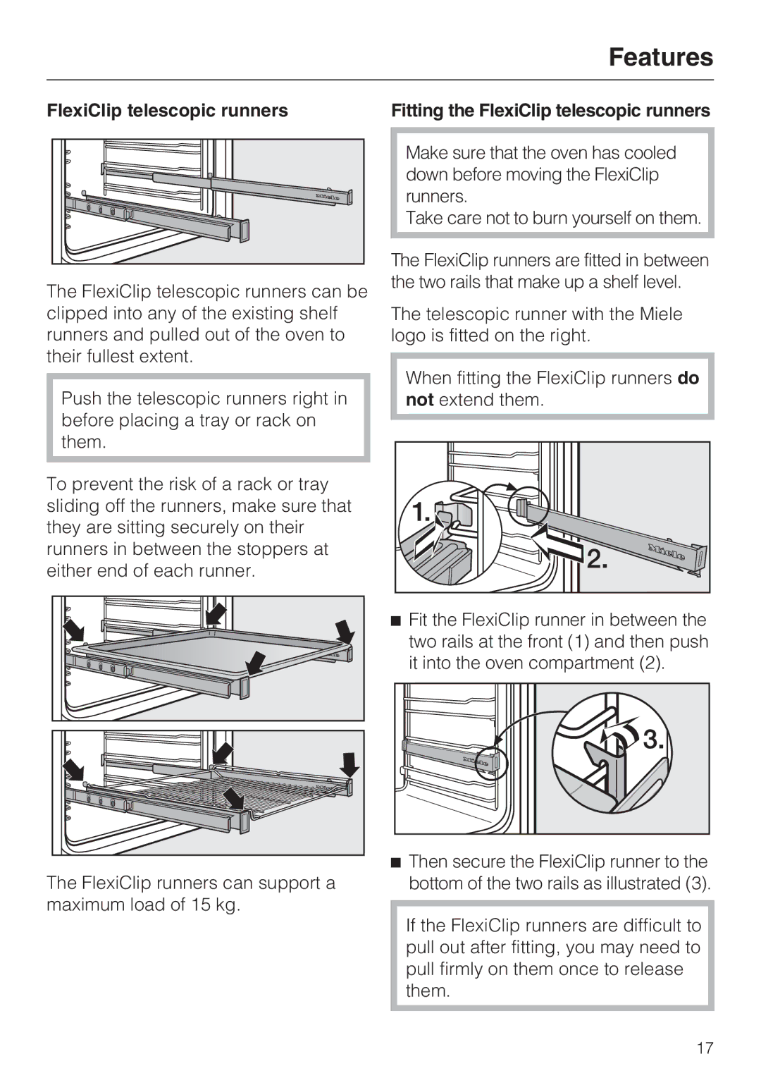 Miele H 5961 B installation instructions FlexiClip telescopic runners 