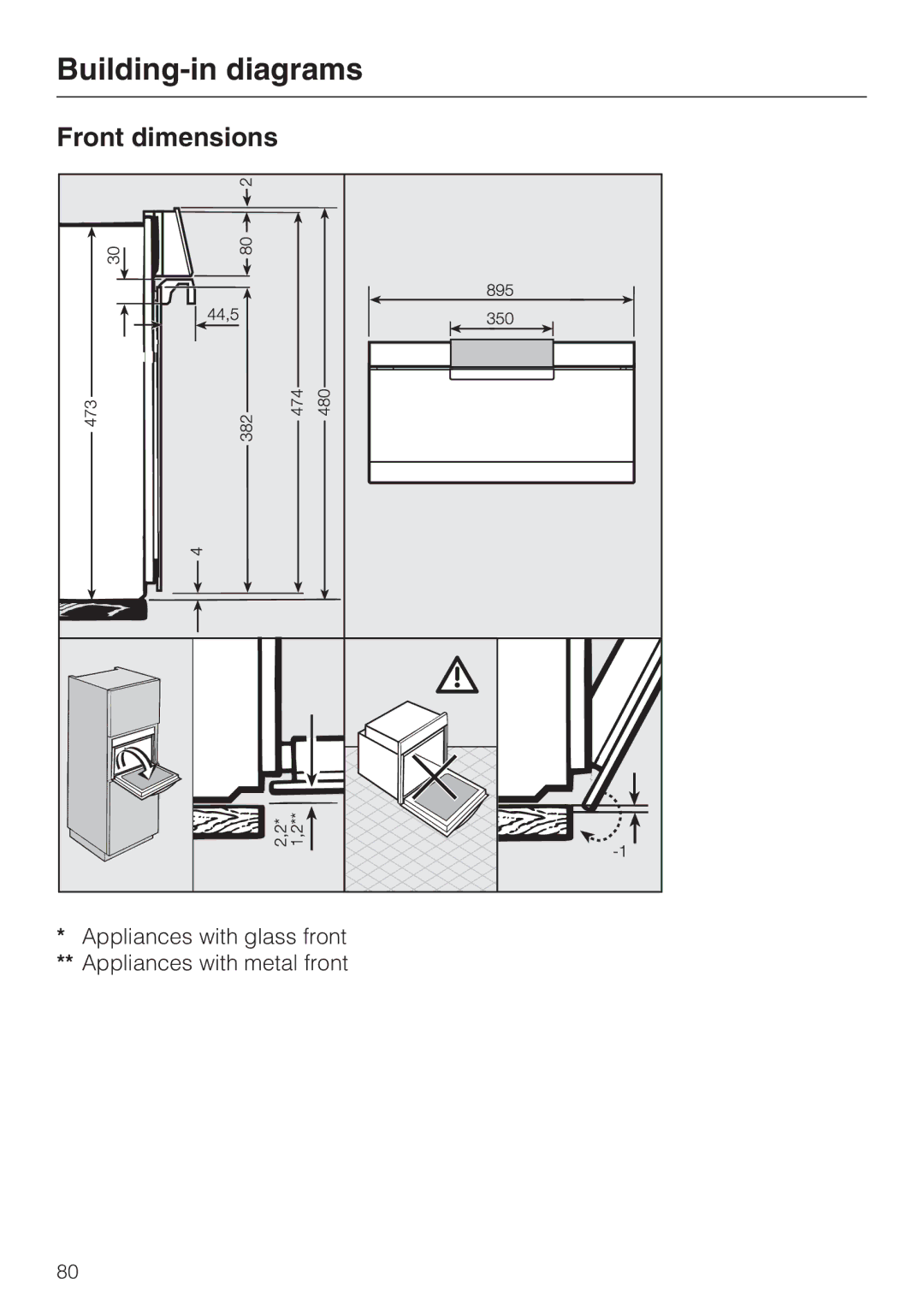 Miele H 5961 B installation instructions Front dimensions 