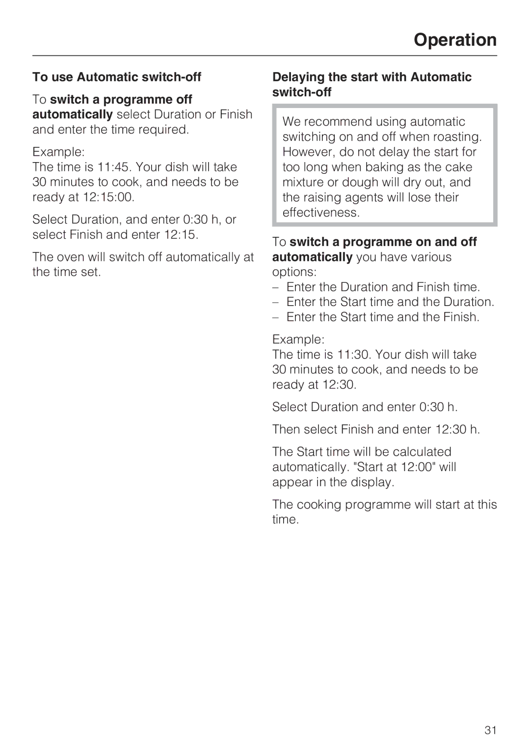 Miele H 5961 B installation instructions Delaying the start with Automatic switch-off 