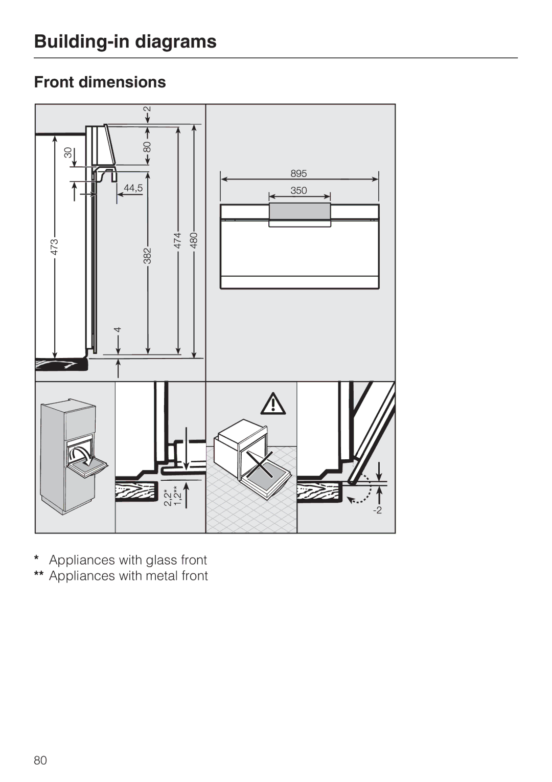 Miele H 5961 B installation instructions Front dimensions 