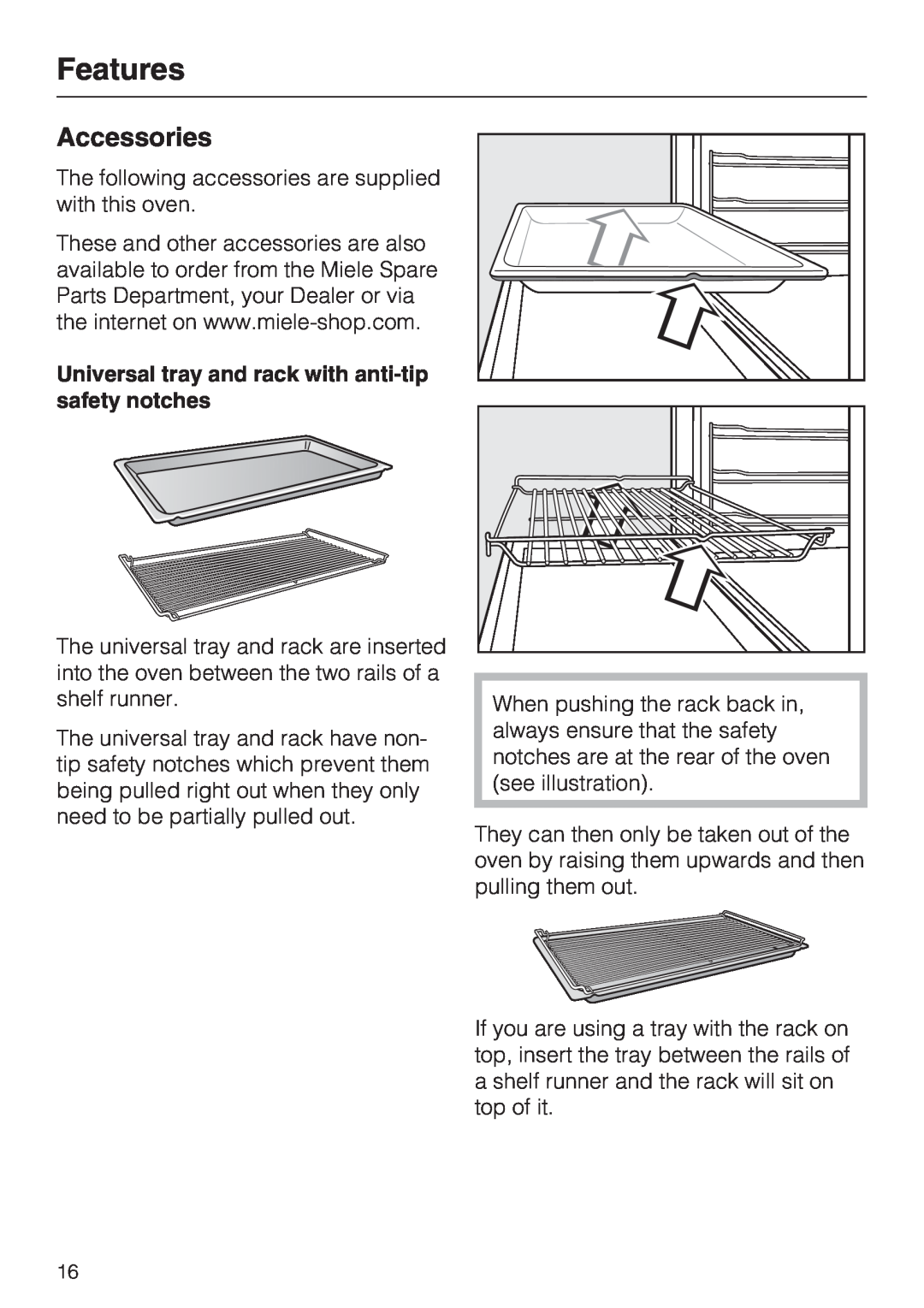 Miele H 5961 B installation instructions Features, Accessories 