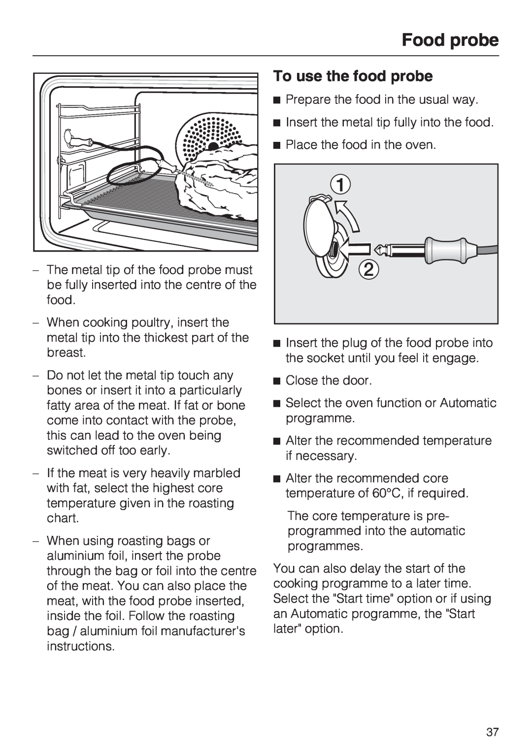 Miele H 5961 B installation instructions To use the food probe, Food probe 