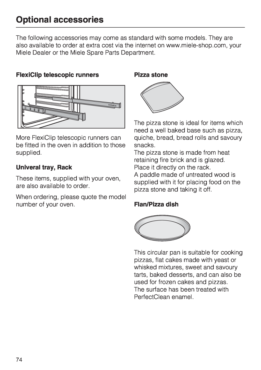 Miele H 5961 B Optional accessories, Univeral tray, Rack, Flan/Pizza dish, FlexiClip telescopic runners 