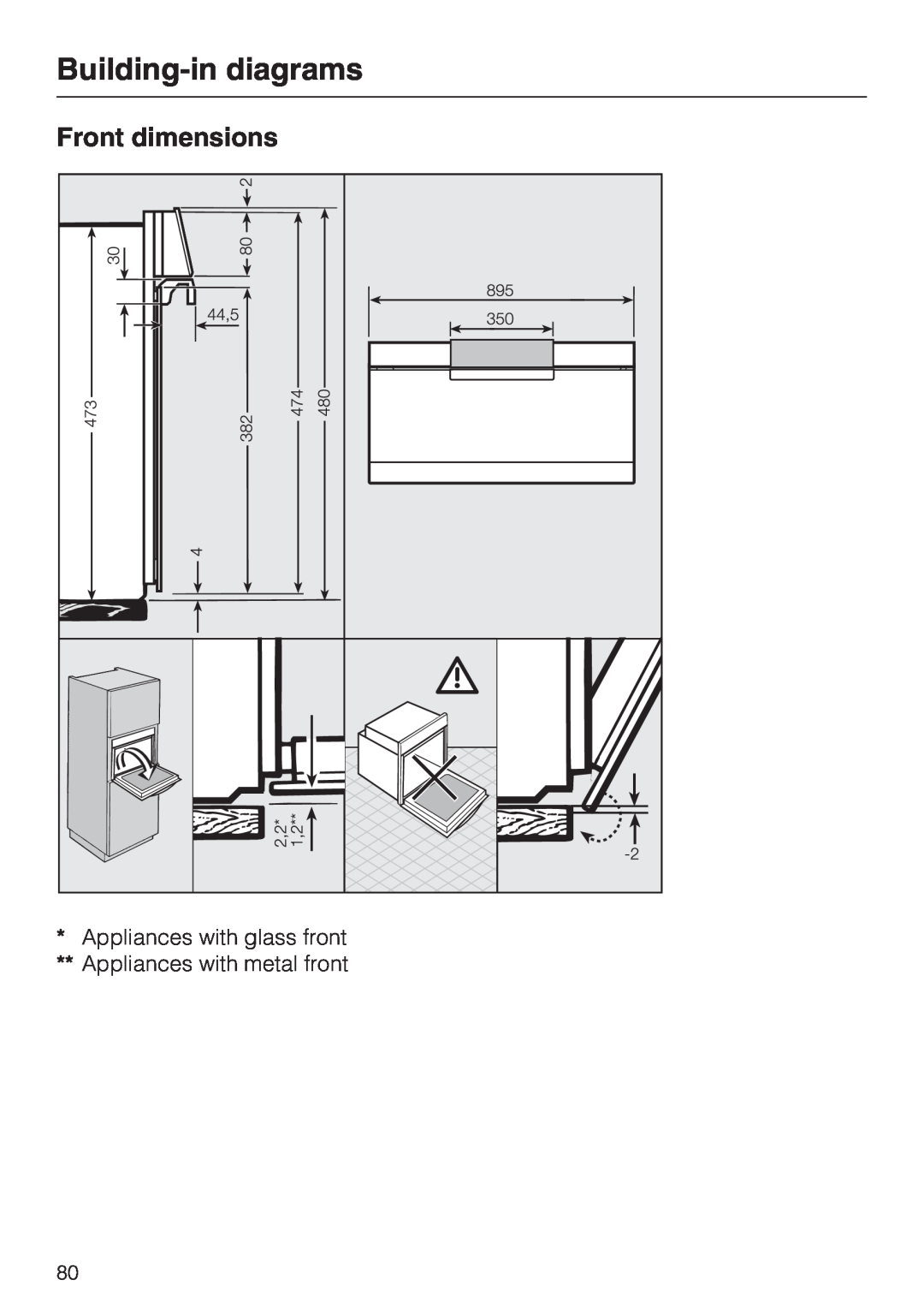 Miele H 5961 B installation instructions Front dimensions, Building-indiagrams 