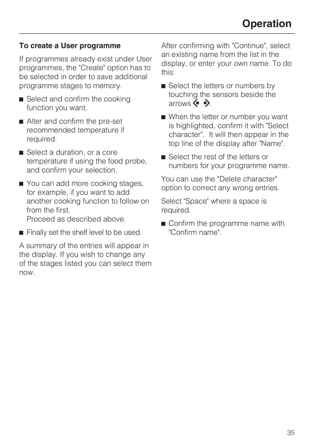 Miele H 5981 BP installation instructions To create a User programme 