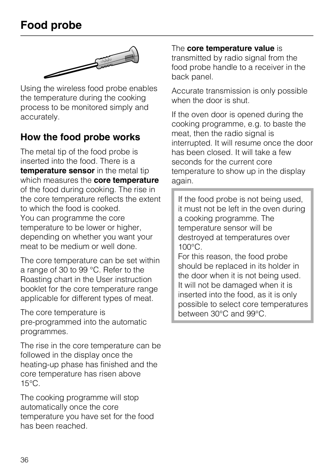 Miele H 5981 BP installation instructions Food probe, How the food probe works 