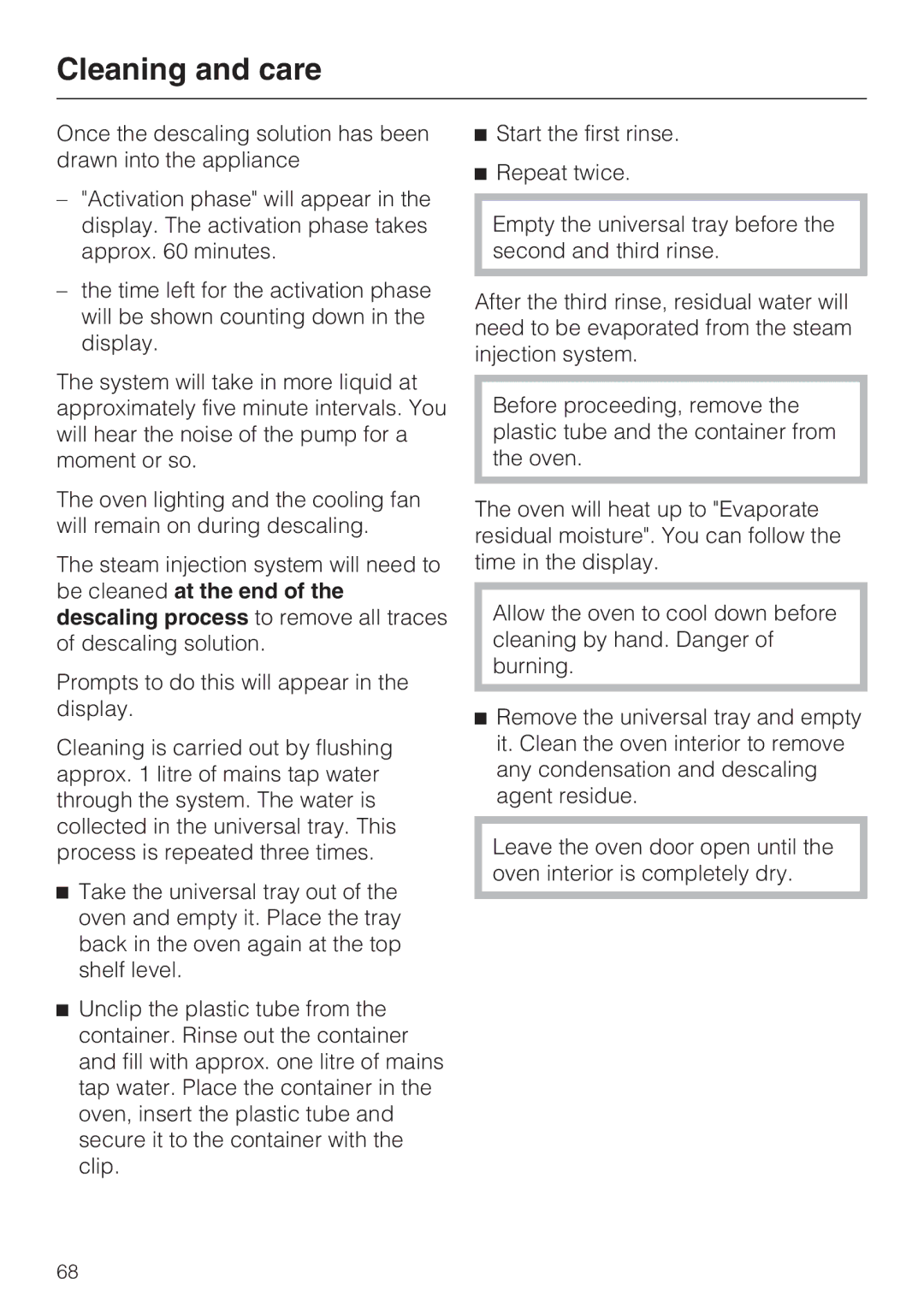 Miele H 5981 BP installation instructions Cleaning and care 