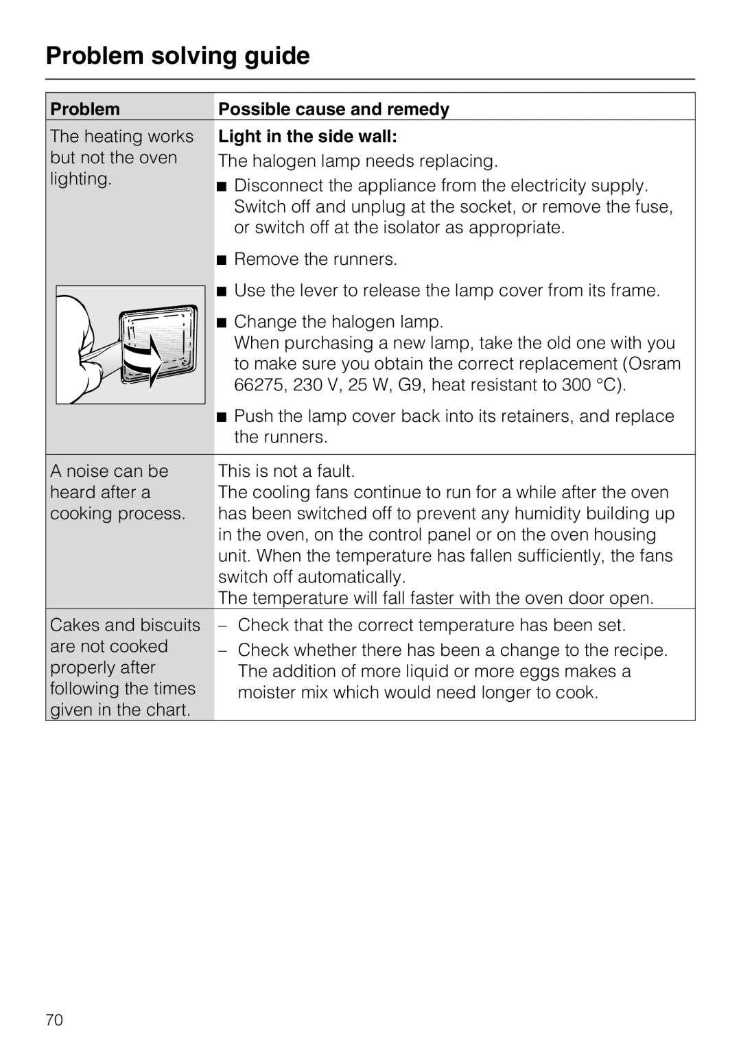 Miele H 5981 BP installation instructions Light in the side wall 