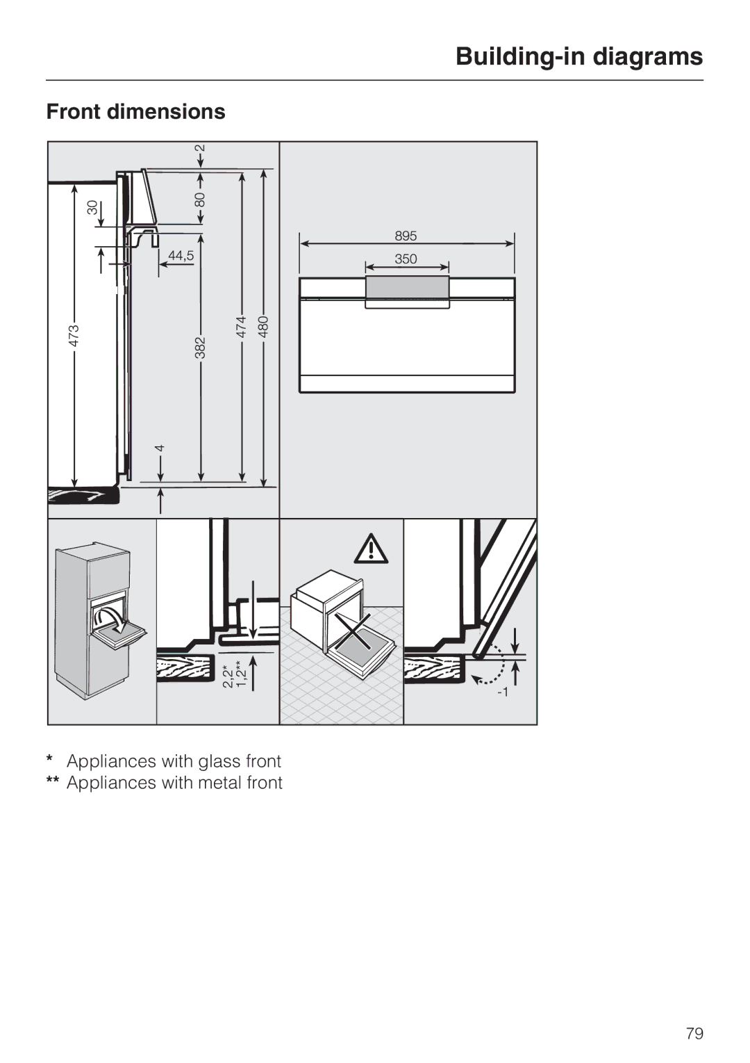 Miele H 5981 BP installation instructions Front dimensions 