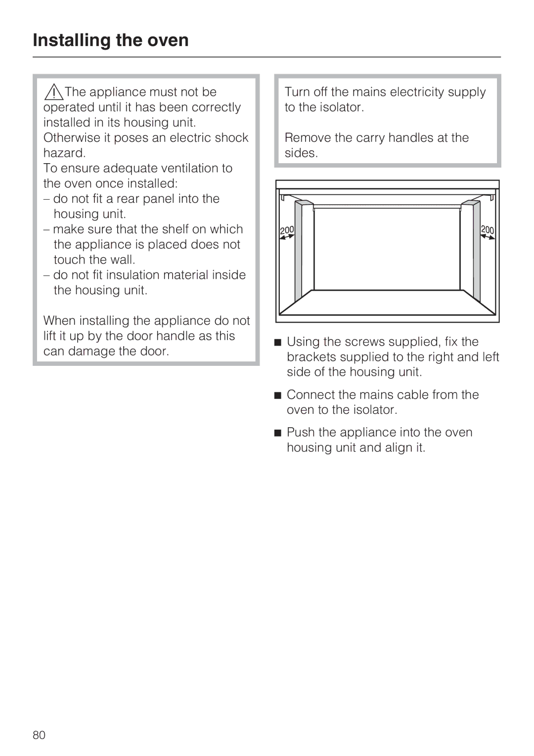 Miele H 5981 BP installation instructions Installing the oven 