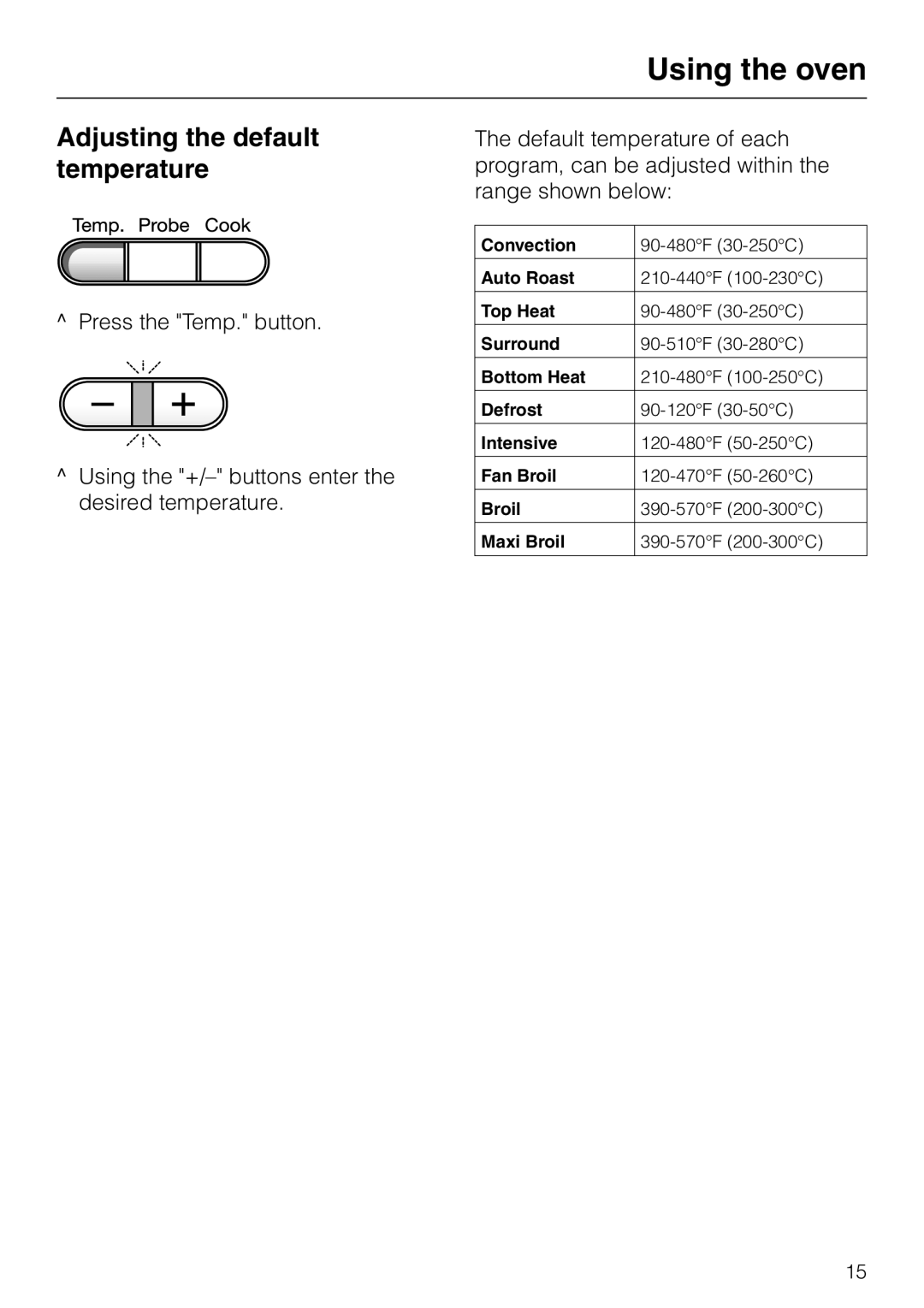 Miele H350-2B operating instructions Adjusting the default temperature 