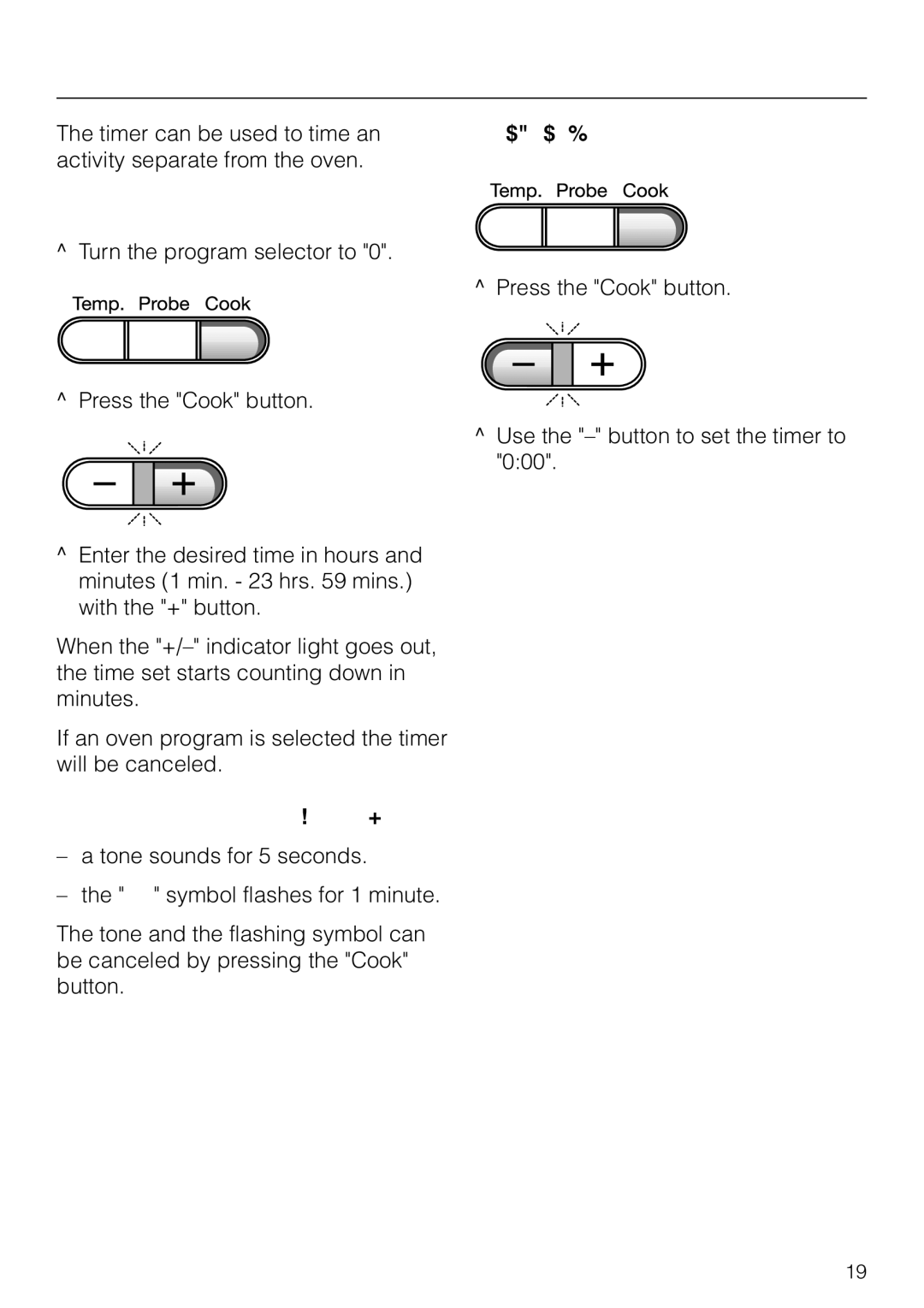 Miele H350-2B Setting the timer, To set the timer, At the end of the timed period, To cancel the timer 