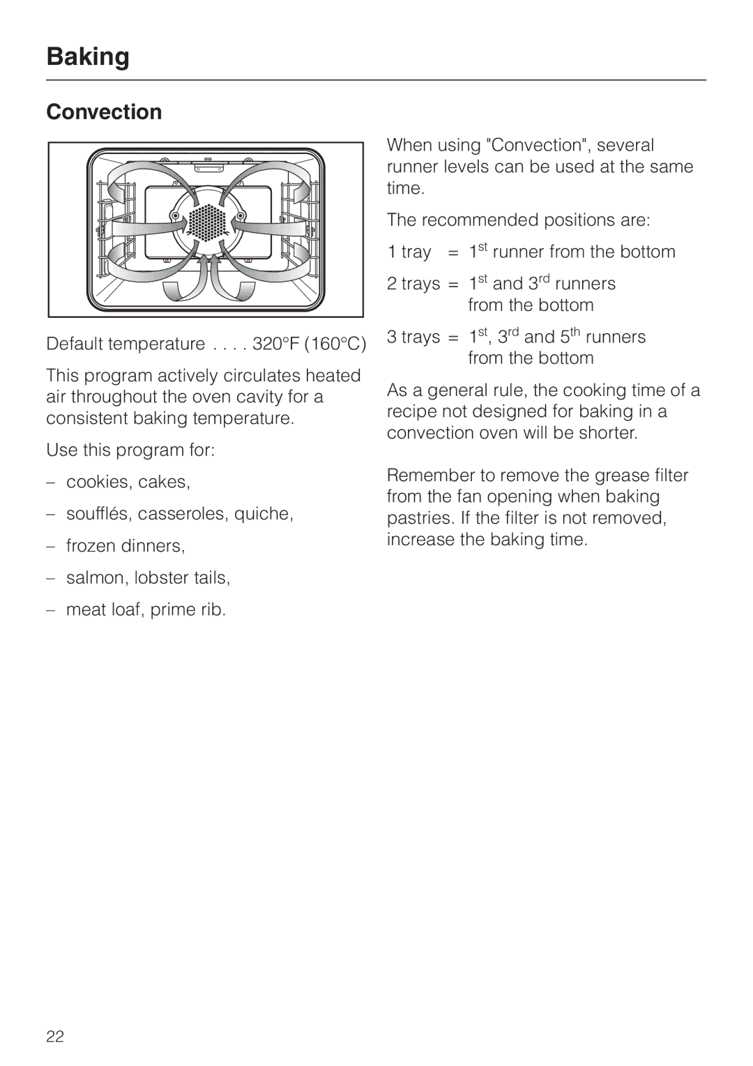 Miele H350-2B operating instructions Baking, Convection 