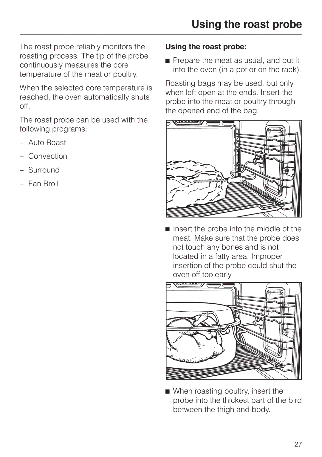 Miele H350-2B operating instructions Using the roast probe 