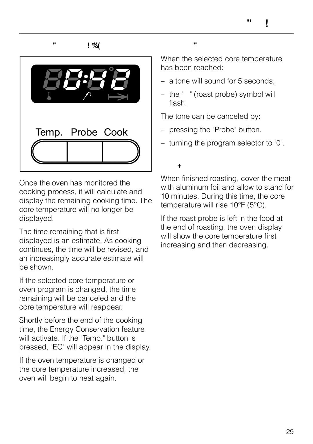 Miele H350-2B operating instructions Time remaining display, End of roasting 