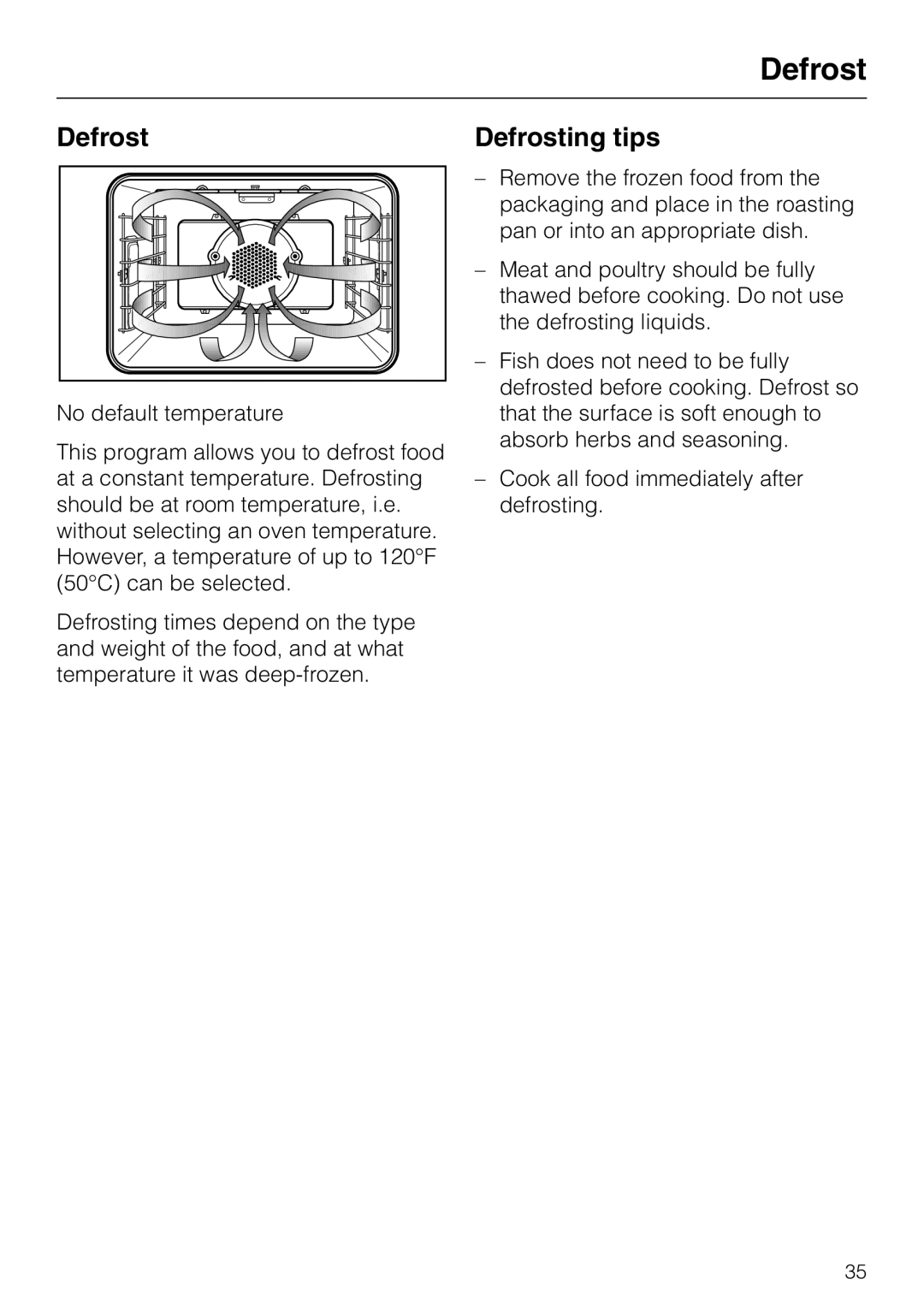 Miele H350-2B operating instructions Defrost Defrosting tips 