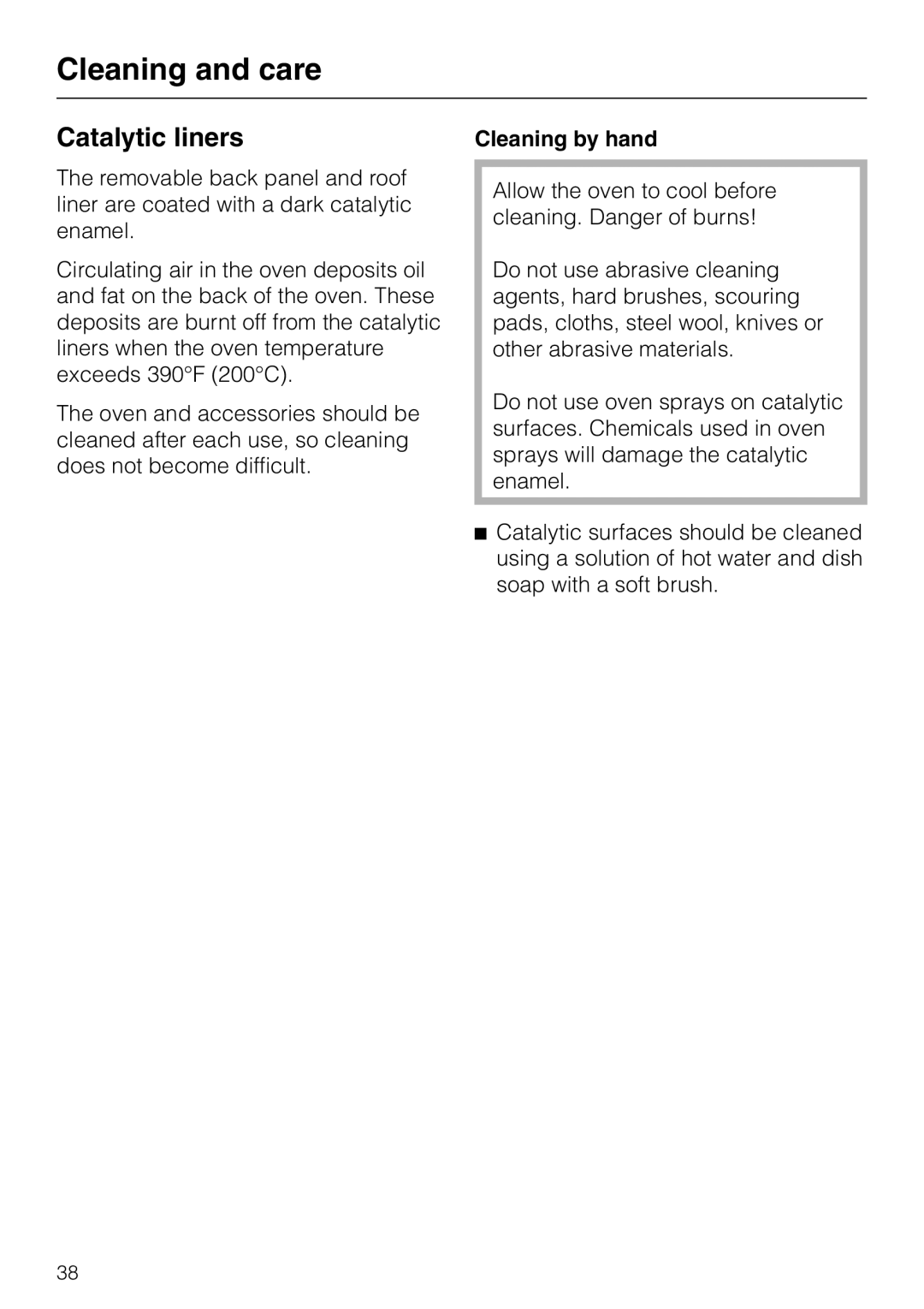 Miele H350-2B operating instructions Catalytic liners 