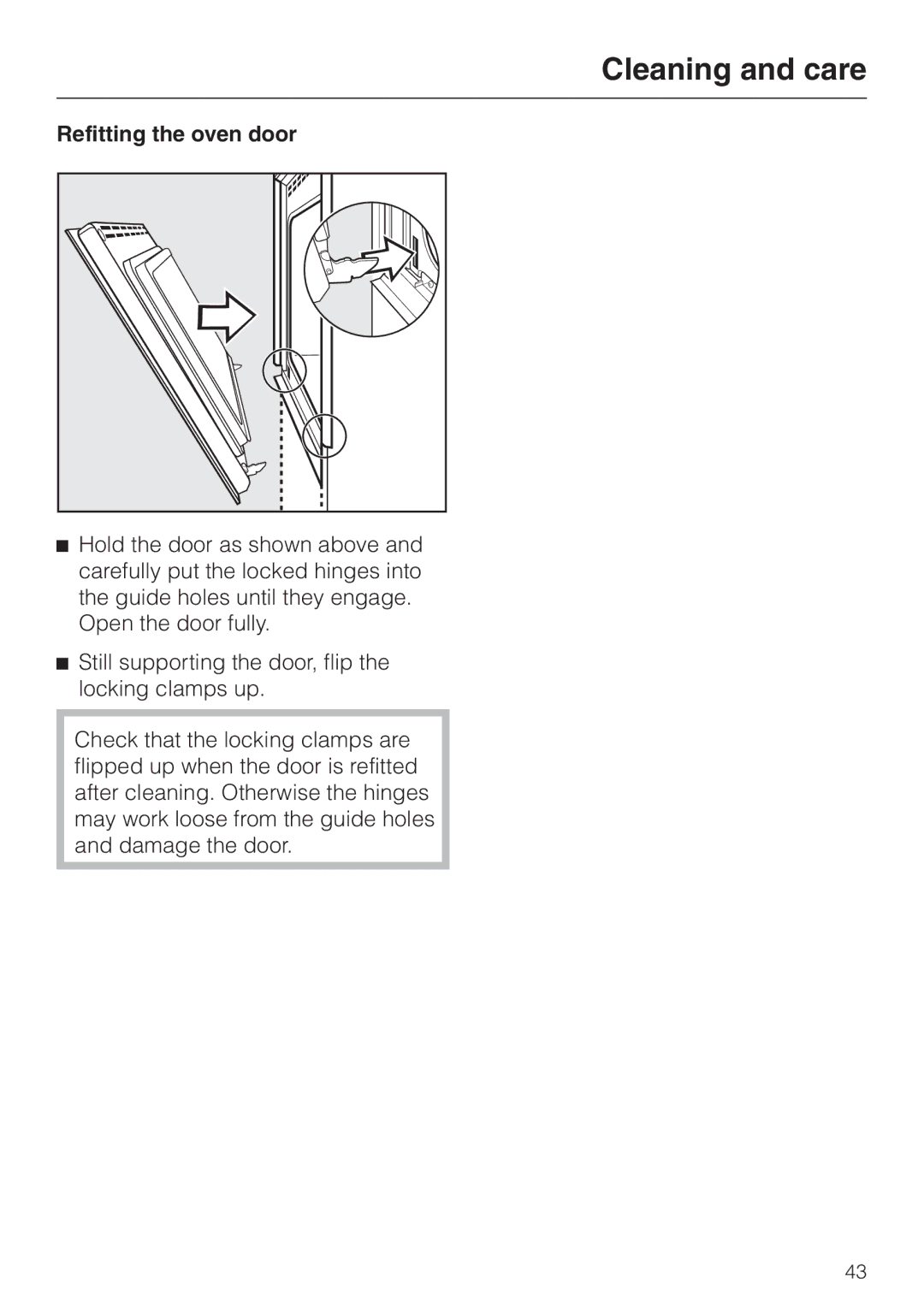 Miele H350-2B operating instructions Refitting the oven door 