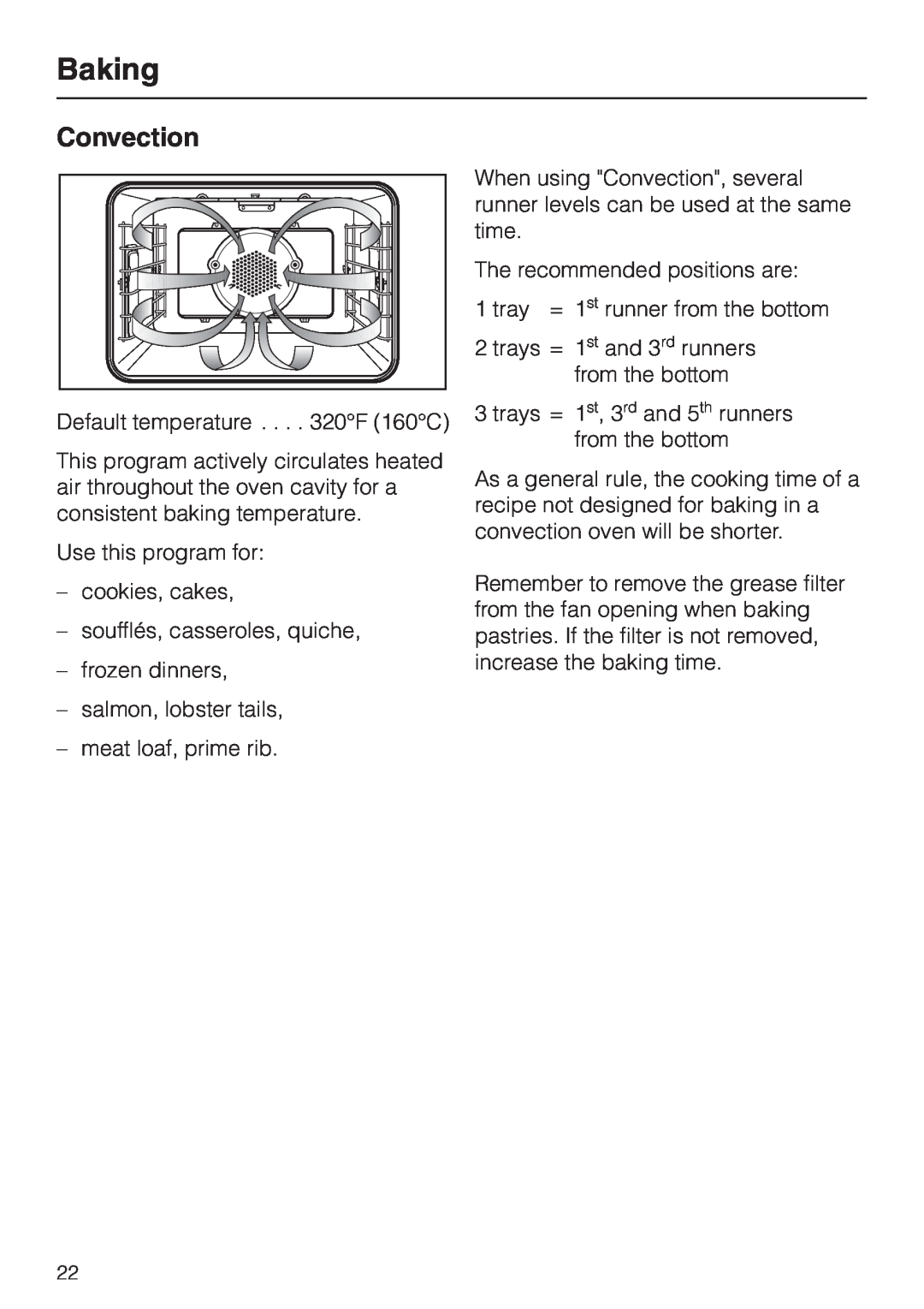 Miele H350-2B operating instructions Baking, Convection 