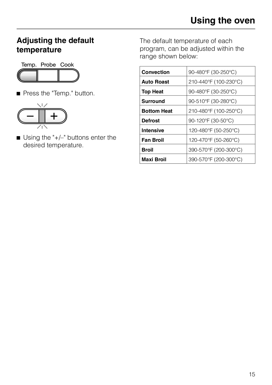 Miele H387-2B, H387-1B manual Adjusting the default temperature 