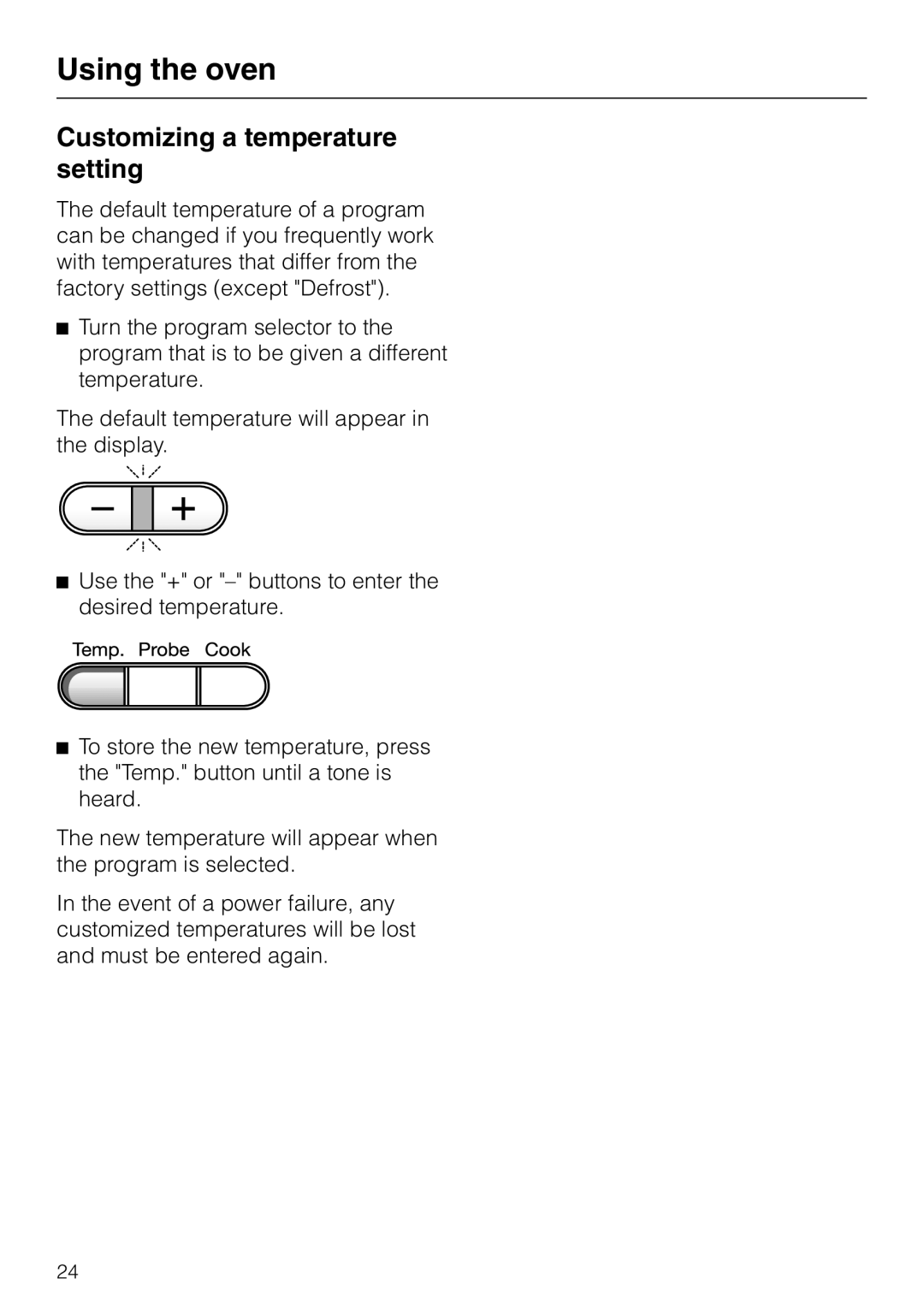 Miele H387-1B, H387-2B manual Customizing a temperature setting 