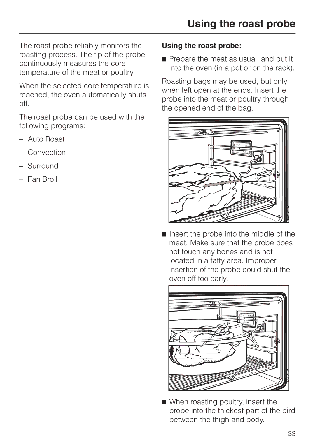 Miele H387-2B, H387-1B manual Using the roast probe 