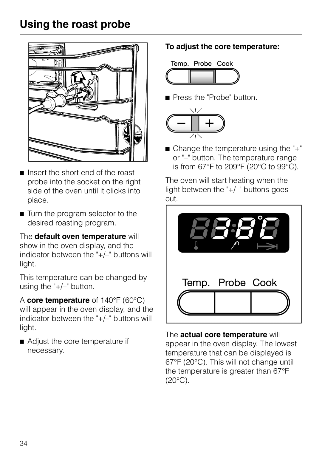 Miele H387-1B, H387-2B manual To adjust the core temperature 