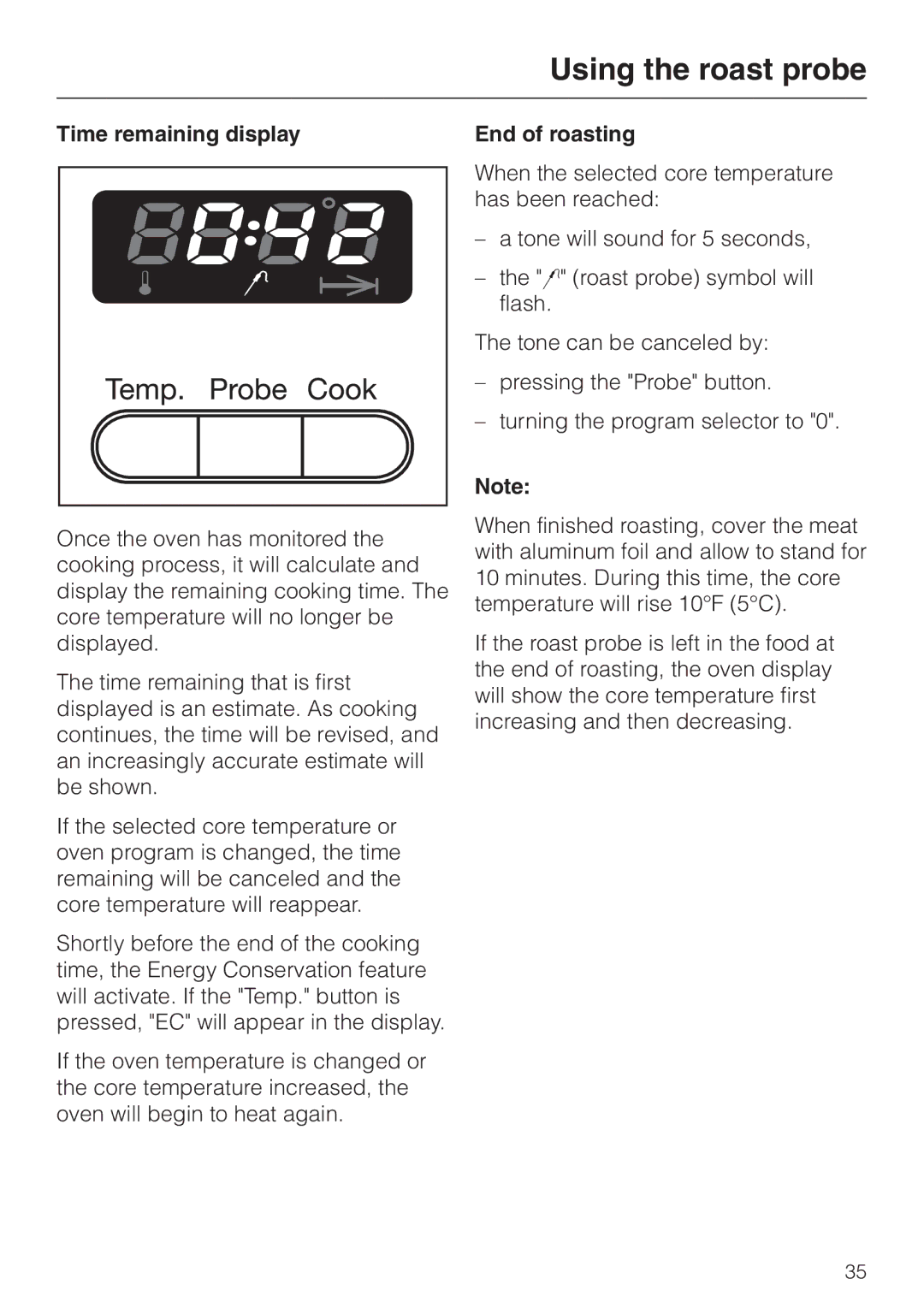 Miele H387-2B, H387-1B manual Time remaining display, End of roasting 