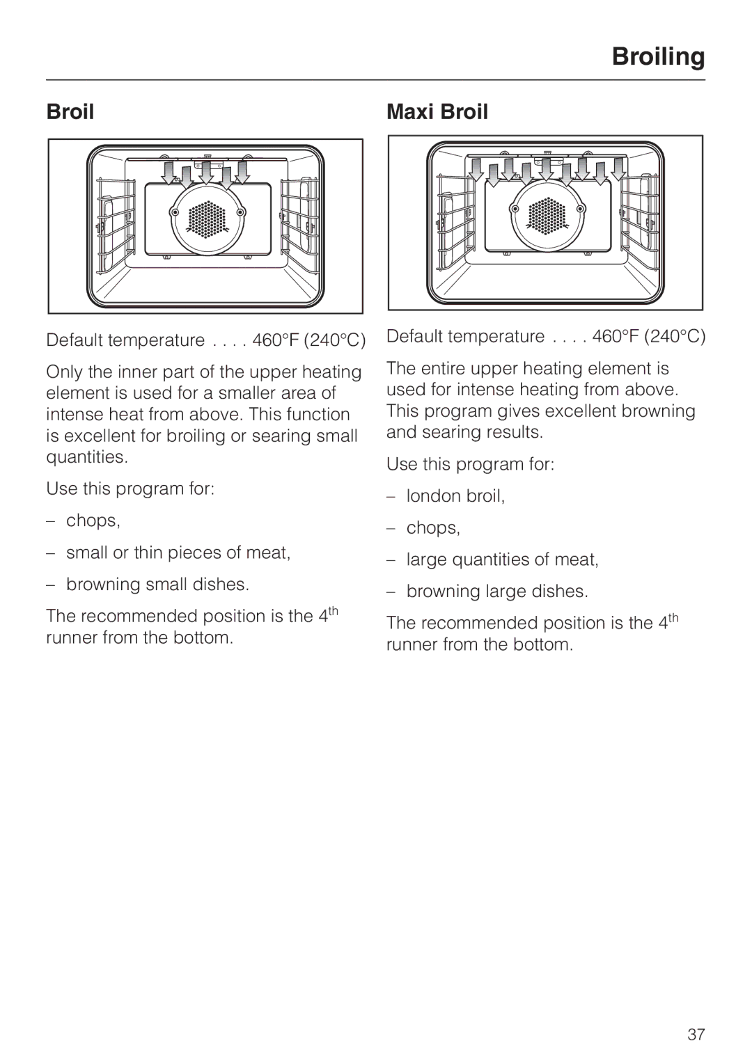 Miele H387-2B, H387-1B manual Broiling, Broil Maxi Broil 