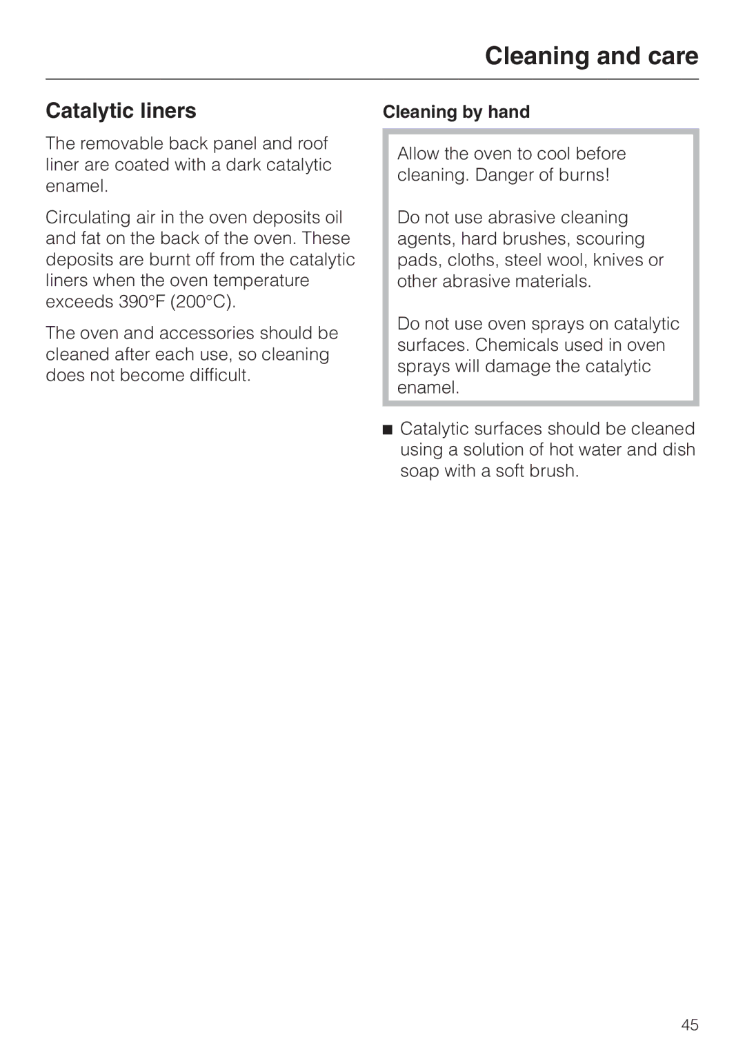 Miele H387-2B, H387-1B manual Catalytic liners 